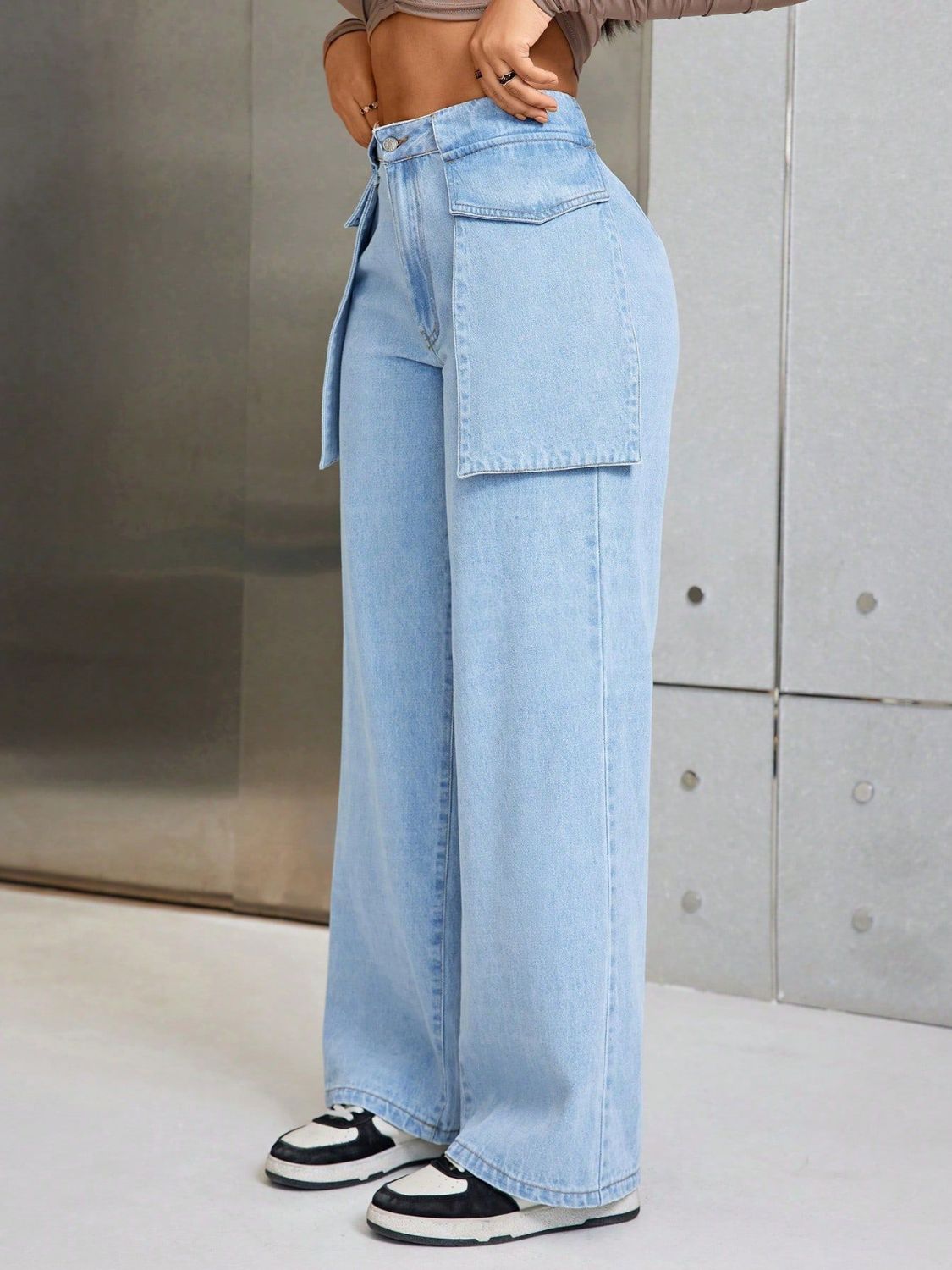 Wide Leg Jeans with Pockets-[Adult]-[Female]-2022 Online Blue Zone Planet