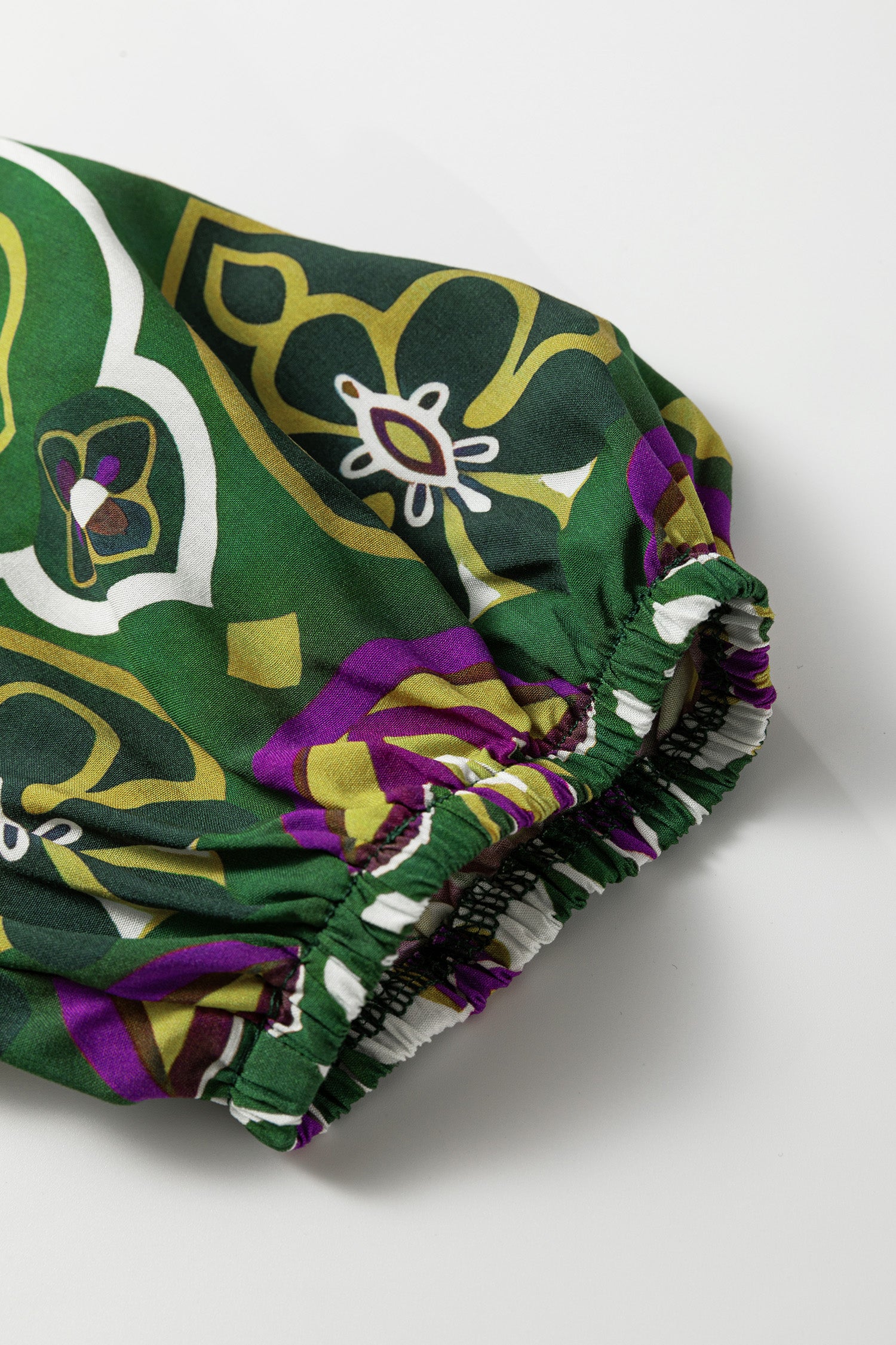 Green Plus Size Mixed Floral Patchwork V Neck Bracelet Sleeve Maxi Dress-TOPS / DRESSES-[Adult]-[Female]-2022 Online Blue Zone Planet