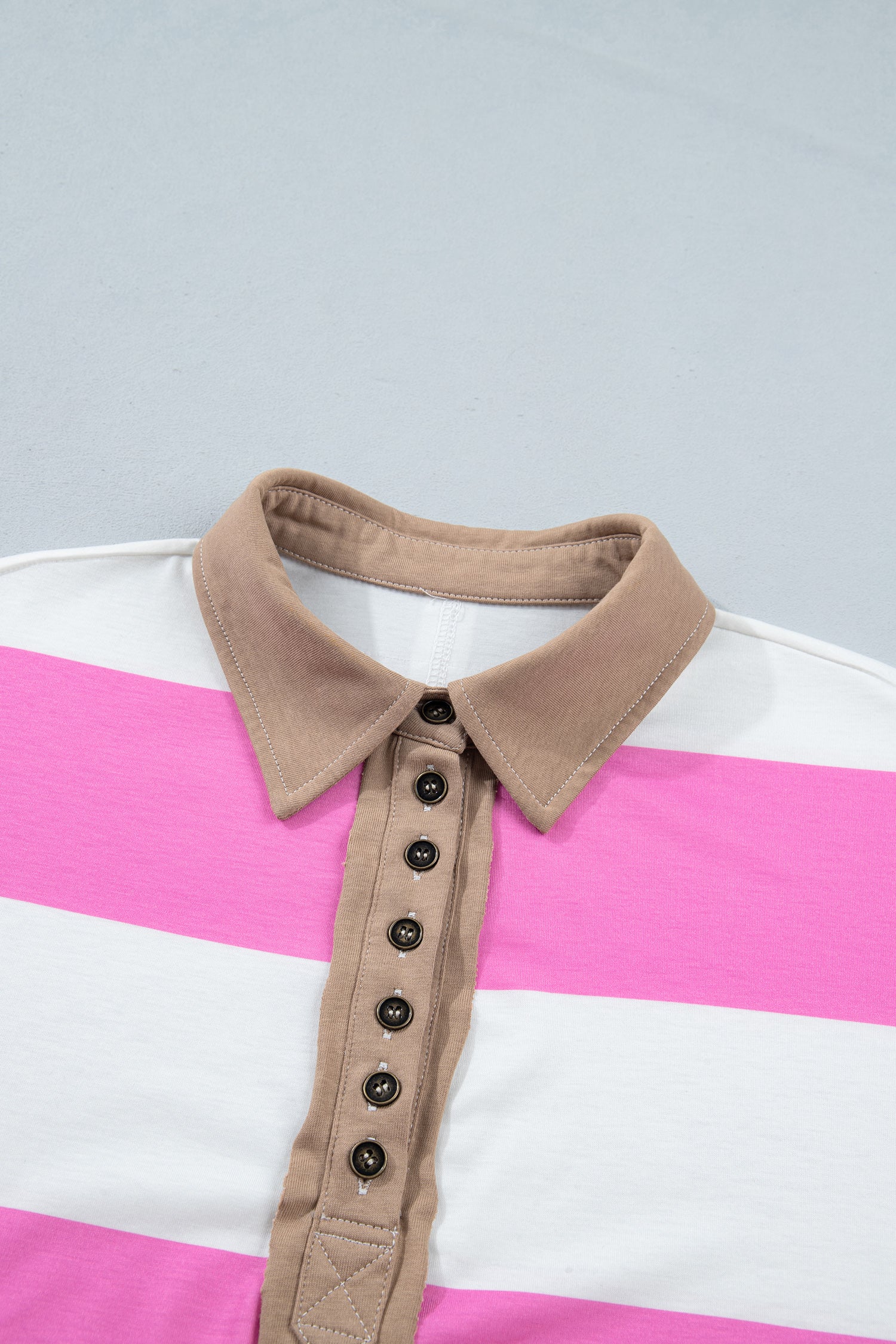 Rose Stripe Colorblock Trim Polo Tee Drawstring Mini Skirt 2pcs Set-Two Piece Sets/Two Piece Dresses-[Adult]-[Female]-2022 Online Blue Zone Planet