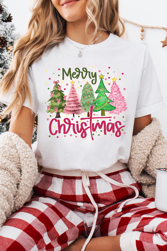 White Merry Christmas Holiday Vibe Graphic Crewneck T Shirt-Graphic/Graphic Tees-[Adult]-[Female]-White-S-2022 Online Blue Zone Planet