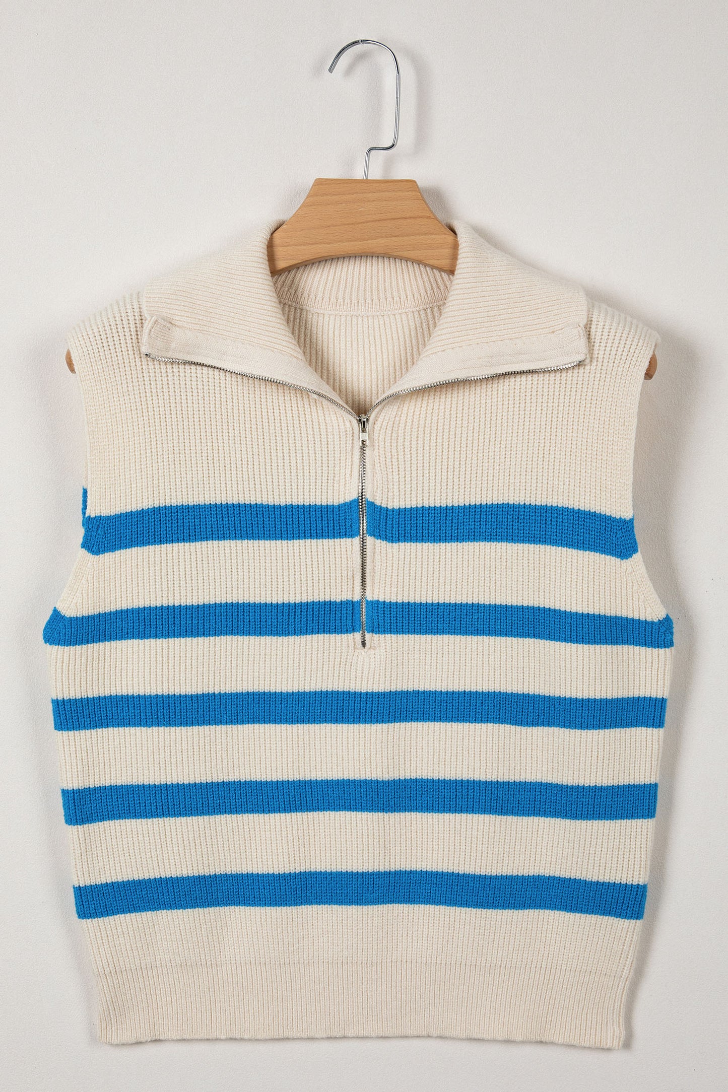 Light Blue Ribbed Half Zip Collared Sweater Vest-Sweaters & Cardigans/Sweater Vests-[Adult]-[Female]-2022 Online Blue Zone Planet