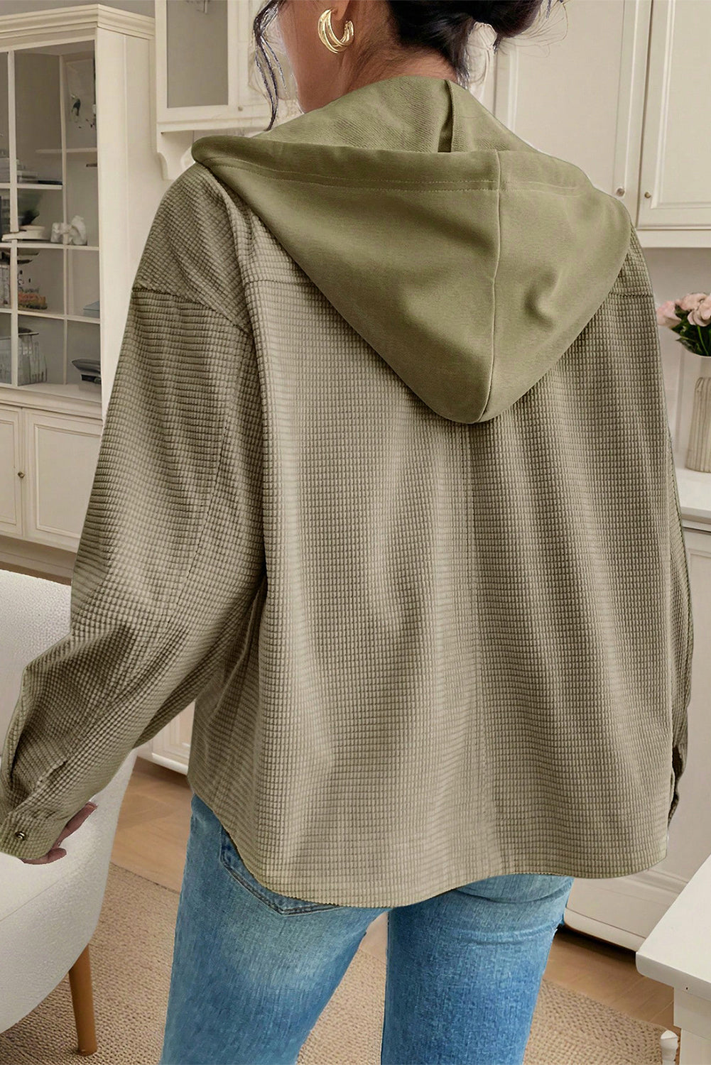 Laurel Green 2 in 1 Thermal Knit Textured Hooded Jacket-Tops / Dresses-[Adult]-[Female]-2022 Online Blue Zone Planet
