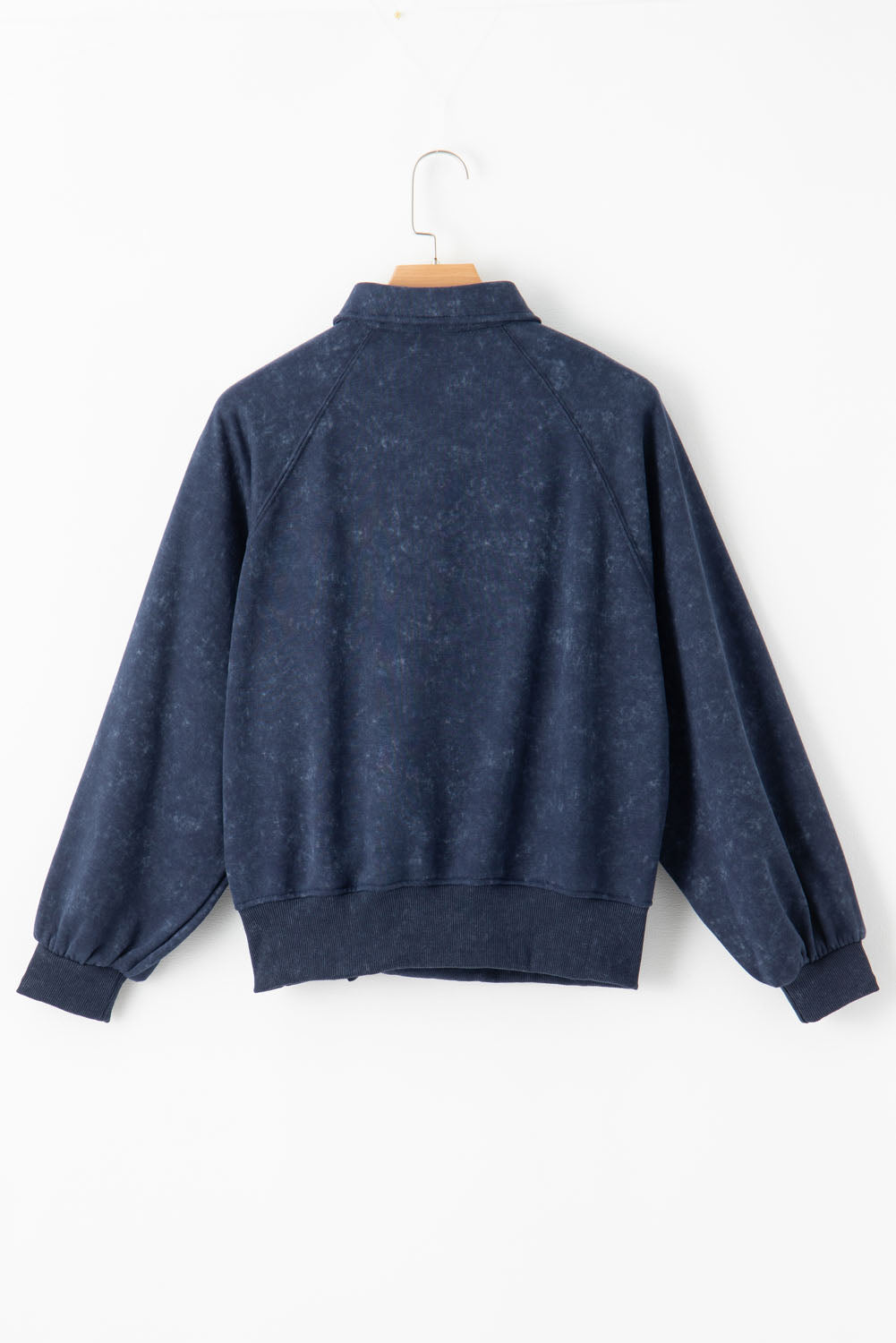 Blue Washed Snap Buttons Lantern Sleeve Pullover Sweatshirt-Tops/Sweatshirts & Hoodies-[Adult]-[Female]-2022 Online Blue Zone Planet
