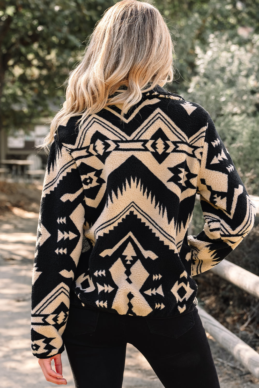 Black Western Aztec Half Zip Plush Sweatshirt-Tops/Sweatshirts & Hoodies-[Adult]-[Female]-2022 Online Blue Zone Planet
