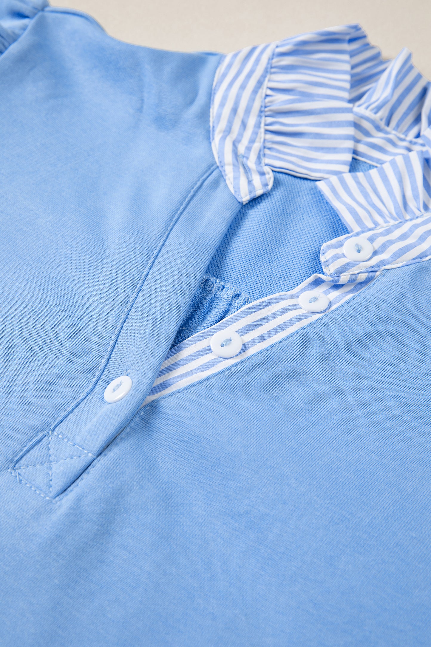Sachet Pink Striped Frilled Collar Short Sleeve Blouse-Tops/Blouses & Shirts-[Adult]-[Female]-2022 Online Blue Zone Planet