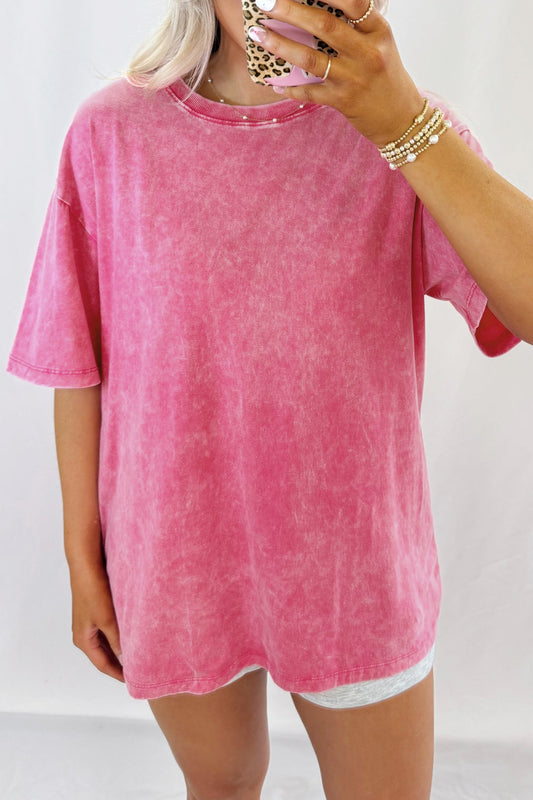 Rose Red Mineral Washed Oversized Tee-Tops/Tops & Tees-[Adult]-[Female]-Rose Red-S-2022 Online Blue Zone Planet