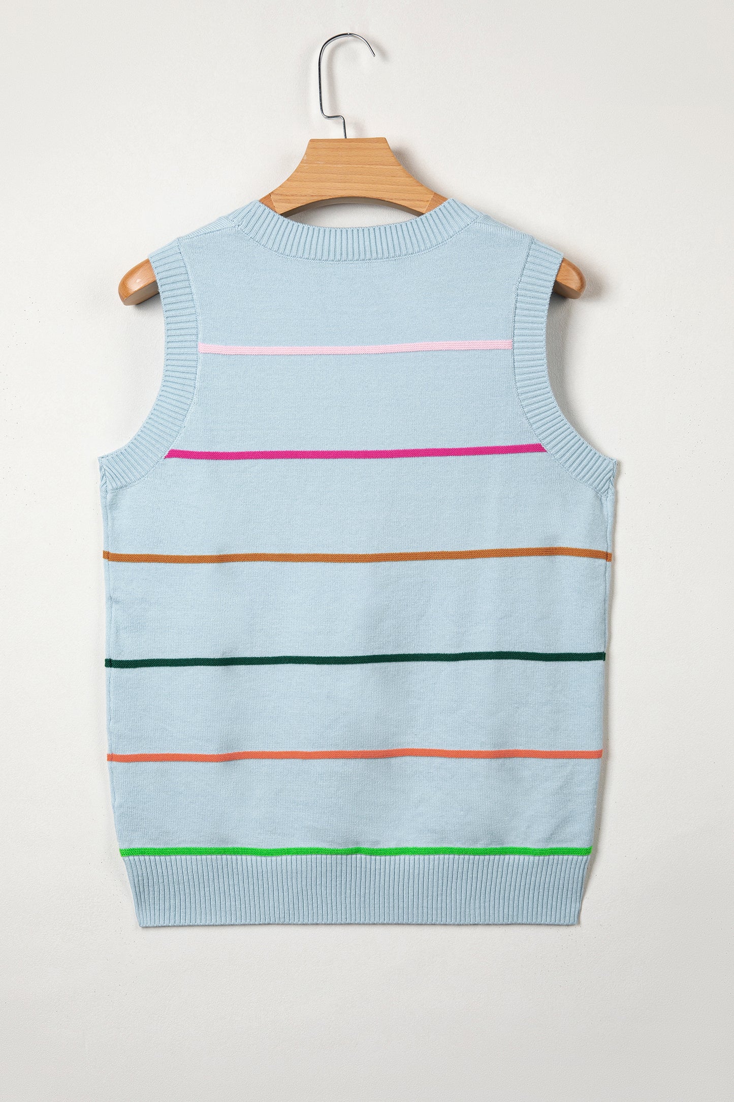 Sky Blue Stripe Round Neck Knitted Sweater Tank-TOPS / DRESSES-[Adult]-[Female]-2022 Online Blue Zone Planet