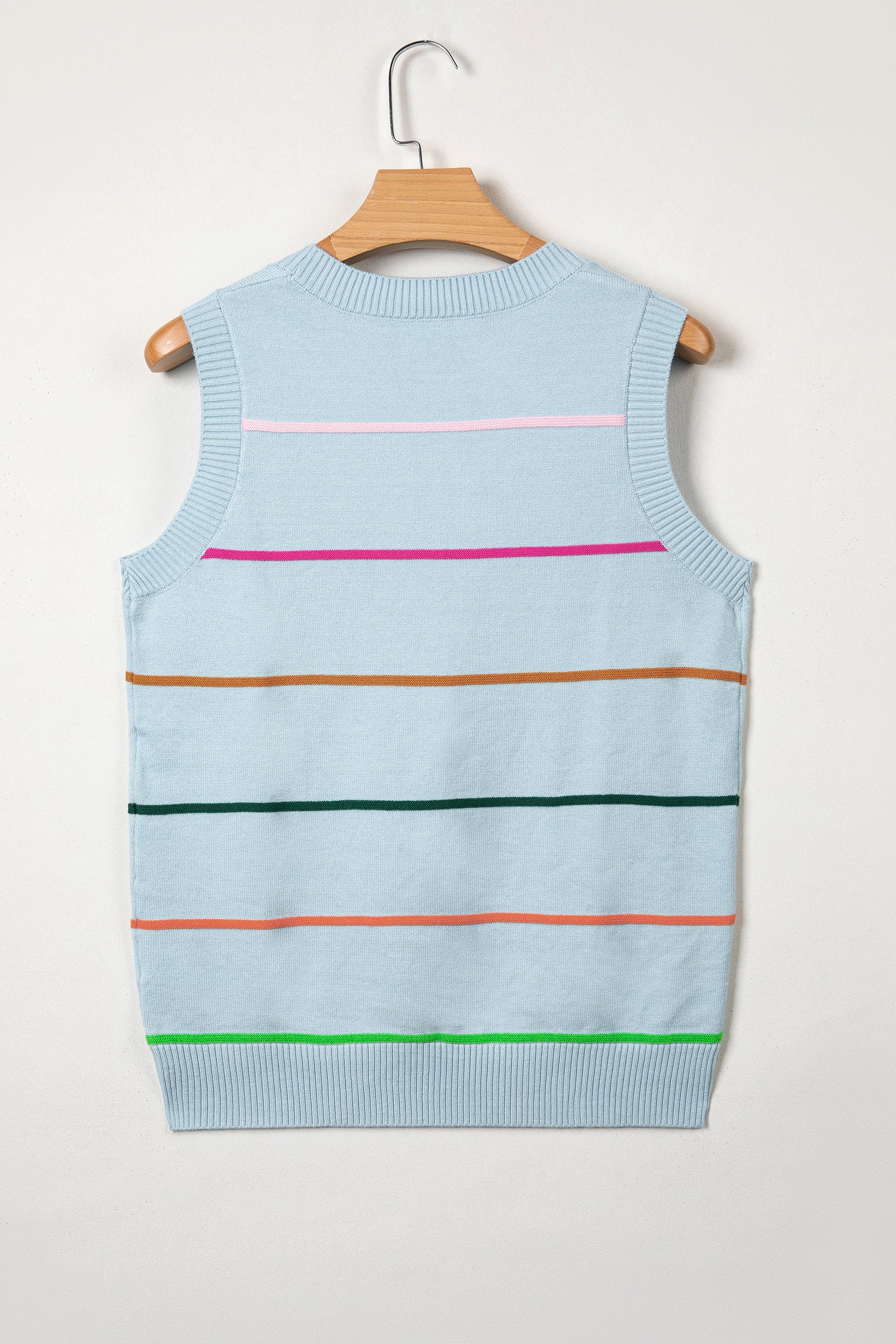 Sky Blue Stripe Round Neck Knitted Sweater Tank-TOPS / DRESSES-[Adult]-[Female]-2022 Online Blue Zone Planet