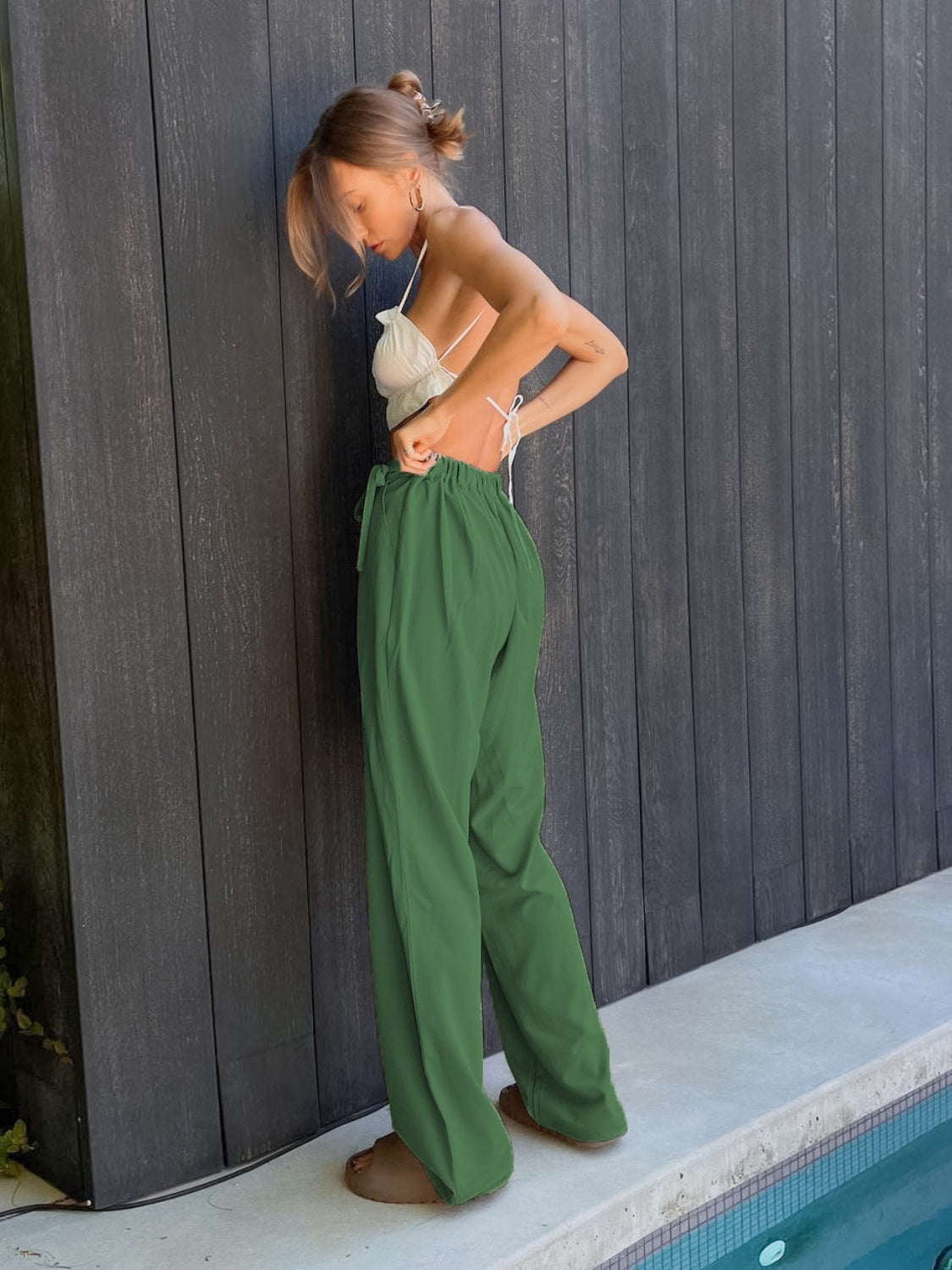 Tied High Waist Wide Leg Pants-BOTTOMS SIZES SMALL MEDIUM LARGE-[Adult]-[Female]-2022 Online Blue Zone Planet