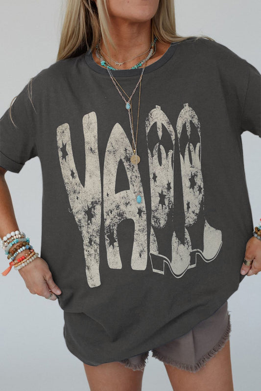Carbon Grey Vintage Yall Cowboy Boots Graphic Tee-Graphic/Graphic Tees-[Adult]-[Female]-Carbon Grey-S-2022 Online Blue Zone Planet
