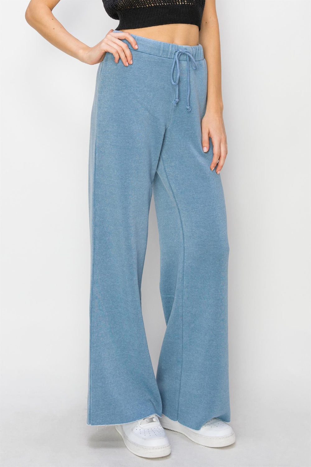 Blue Zone Planet | HYFVE Drawstring Wide Leg Pants-BOTTOMS SIZES SMALL MEDIUM LARGE-[Adult]-[Female]-GRAY BLUE-S-2022 Online Blue Zone Planet