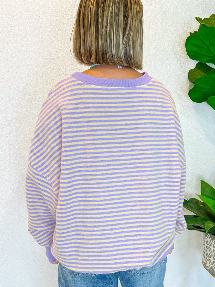 Blue Zone Planet | Striped Round Neck Long Sleeve Sweatshirt-TOPS / DRESSES-[Adult]-[Female]-2022 Online Blue Zone Planet