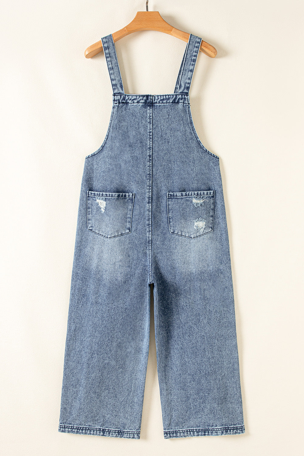 Blue Zone Planet | Stone Blue Distressed Bib Pocket Wide Leg Denim Overall-Bottoms/Jumpsuits & Rompers-[Adult]-[Female]-2022 Online Blue Zone Planet