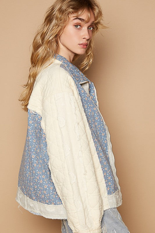 POL Floral Patchwork Zip Up Long Sleeve Jacket-TOPS / DRESSES-[Adult]-[Female]-2022 Online Blue Zone Planet