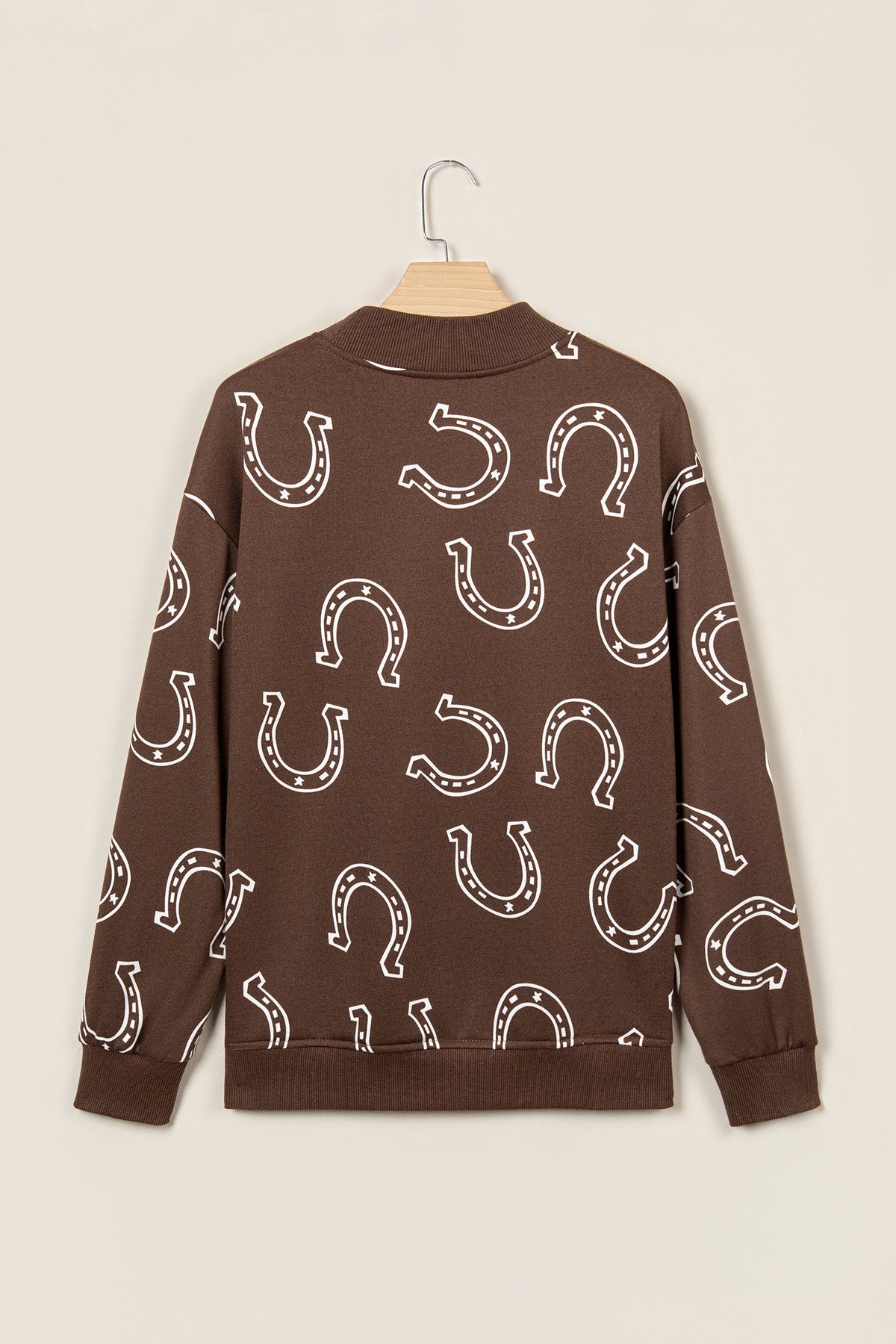 Blue Western Horseshoe Print Mock Neck Casual Pullover Sweatshirt-Tops/Sweatshirts & Hoodies-[Adult]-[Female]-2022 Online Blue Zone Planet