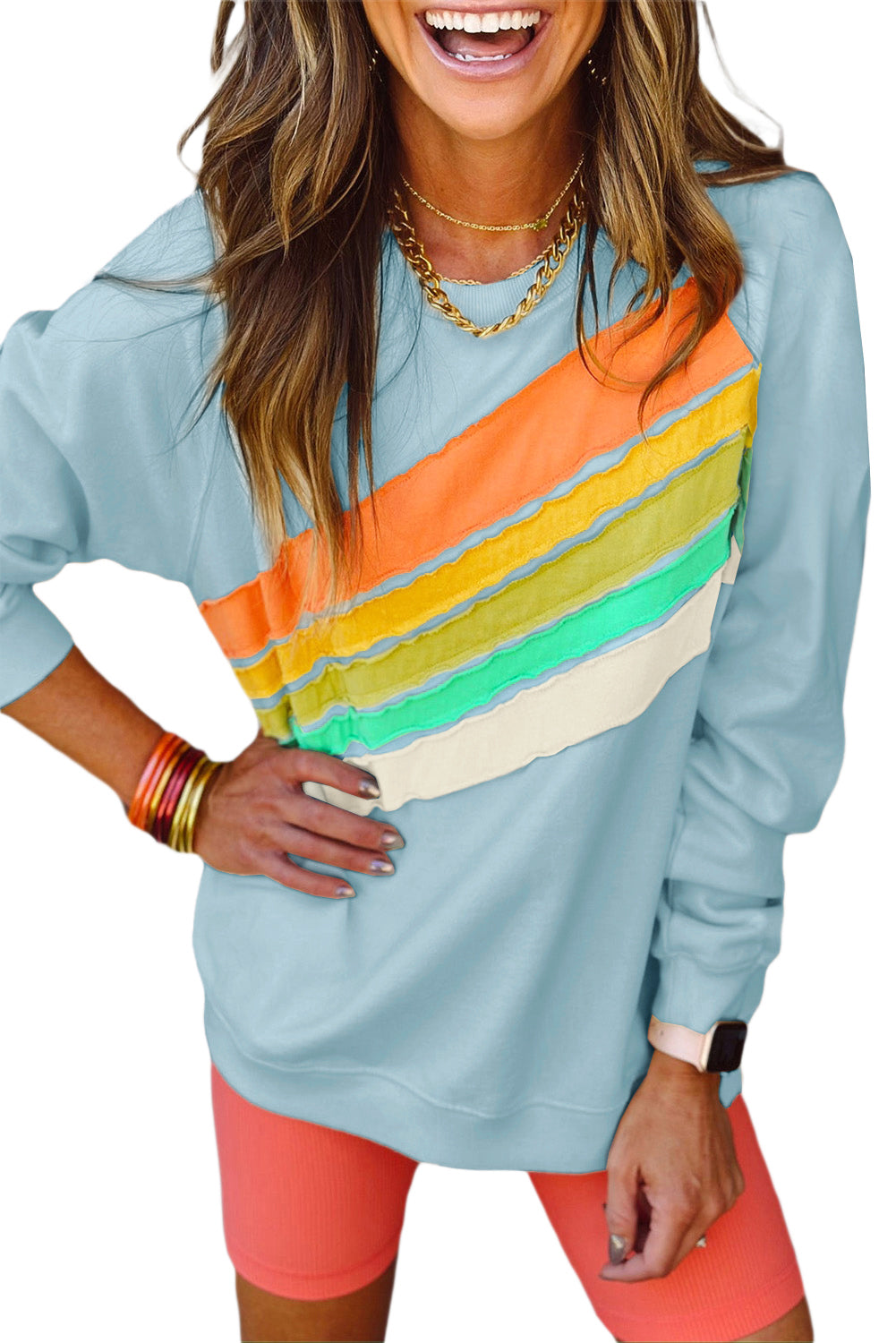 Blue Zone Planet |  Black Rainbow Colorblock Pullover Sweatshirt