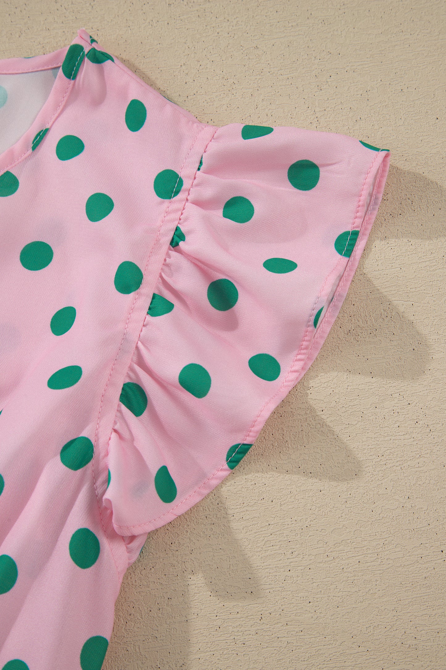 Pink V Neck Polka Dot Print Drawstring Tiered Babydoll Blouse-Tops/Blouses & Shirts-[Adult]-[Female]-2022 Online Blue Zone Planet
