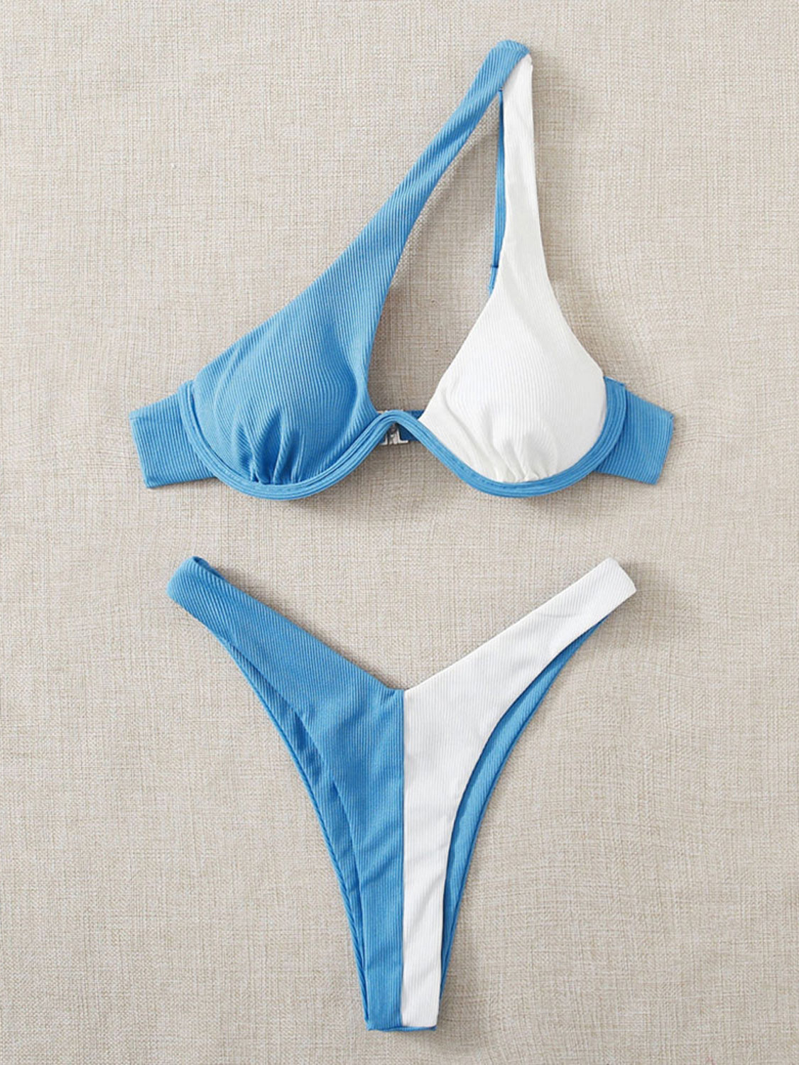 Blue Zone Planet |  Contrast Single Shoulder Two-Piece Bikini Set BLUE ZONE PLANET