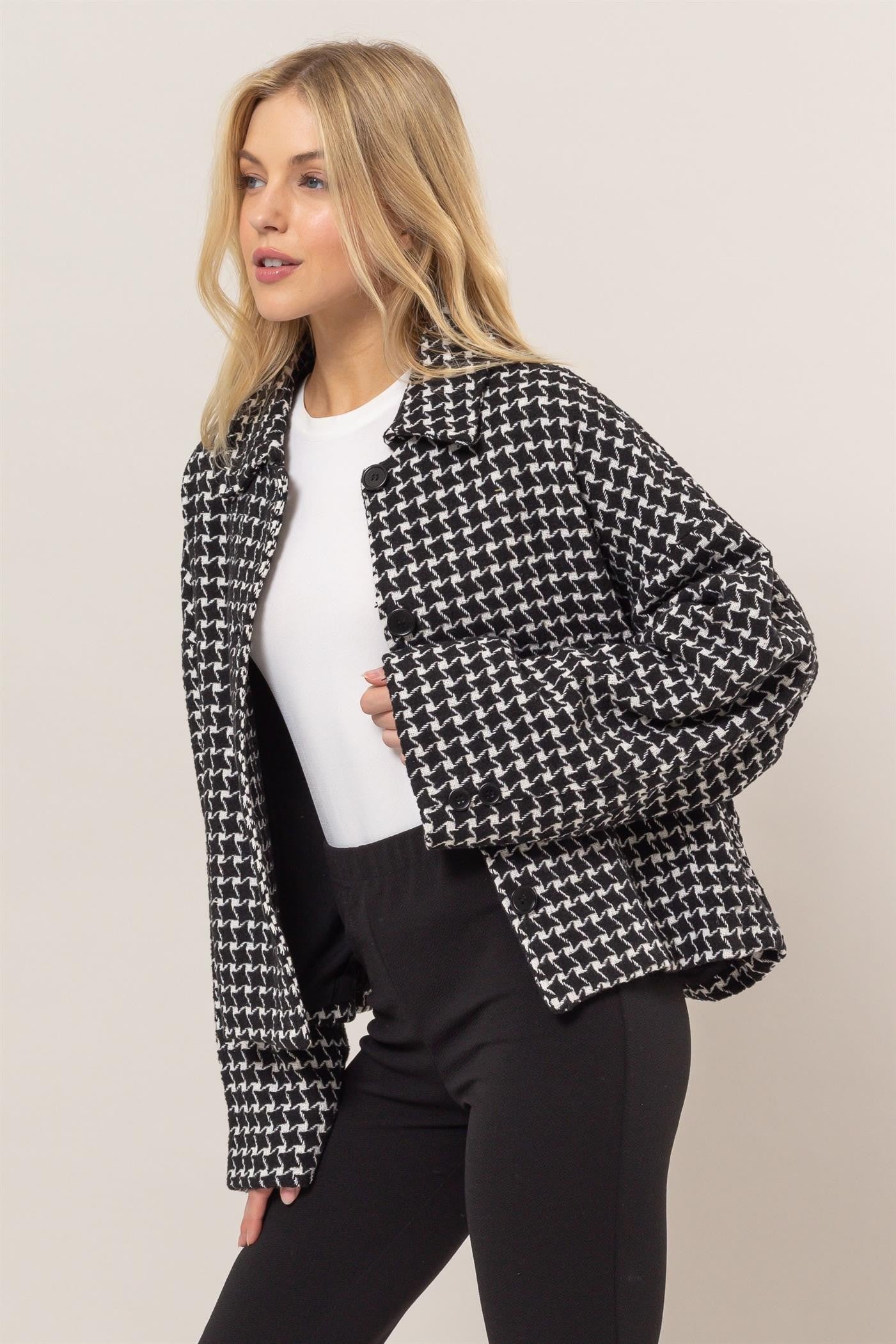 HYFVE Tweed Plaid Button Up Collared Neck Jacket-TOPS / DRESSES-[Adult]-[Female]-2022 Online Blue Zone Planet