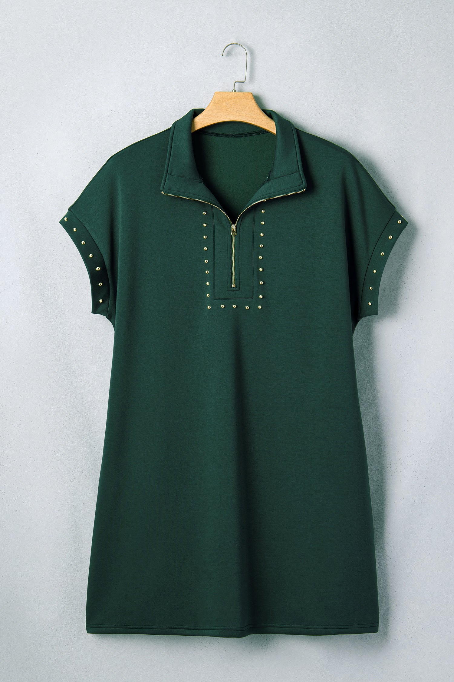 Evergreen Plus Size Glow Studded Zip up T Shirt Dress with Pockets-Plus Size/Plus Size Dresses/Plus Size Mini Dresses-[Adult]-[Female]-2022 Online Blue Zone Planet