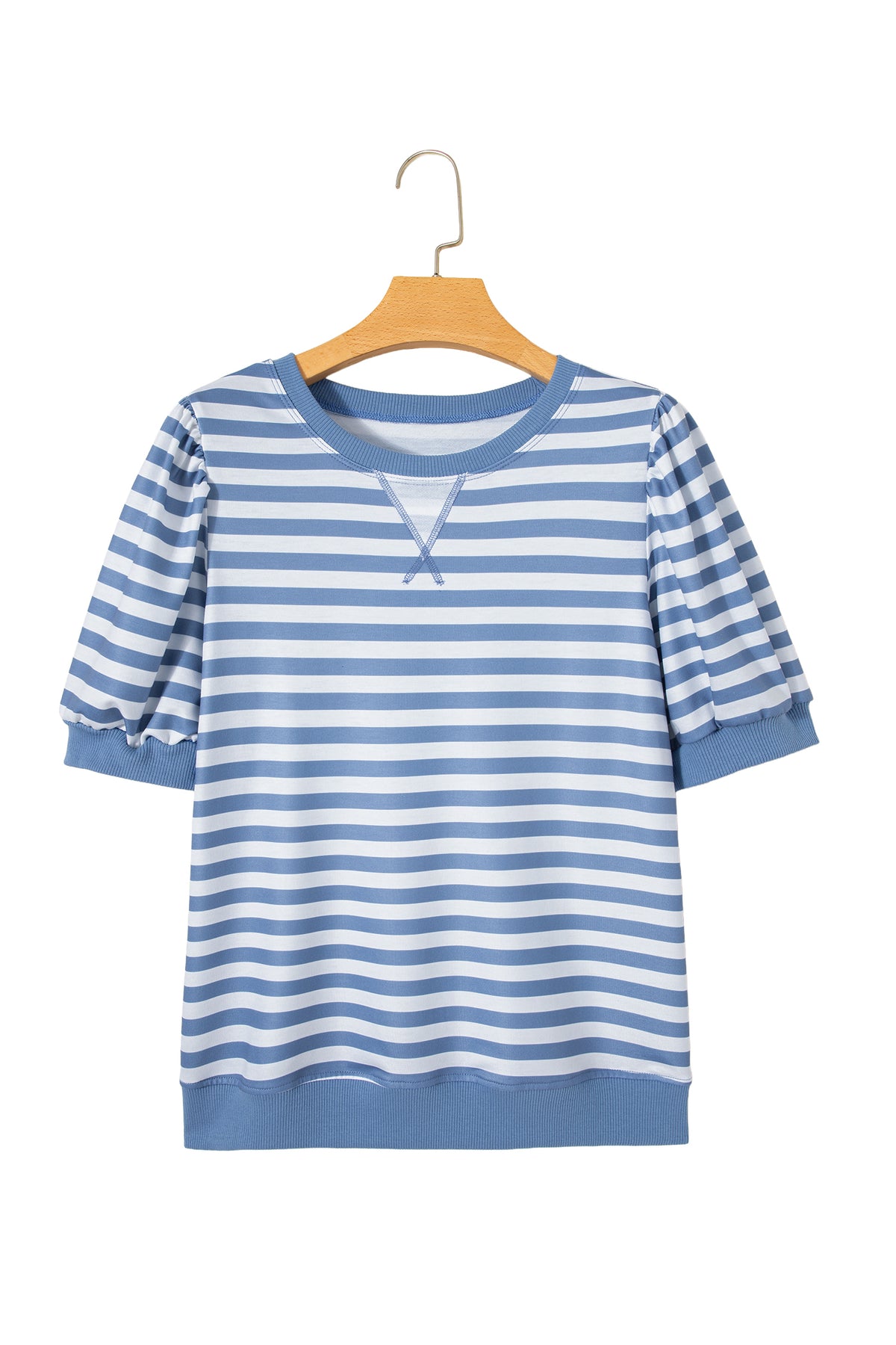 Orange Stripe Short Bubble Sleeve T Shirt-Tops/Tops & Tees-[Adult]-[Female]-2022 Online Blue Zone Planet