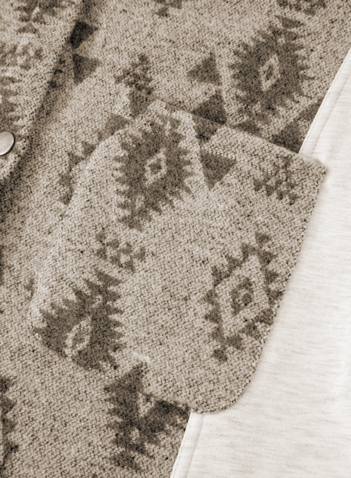 Gray Western Aztec Print Color Block Patchwork Drawstring Hooded Shacket-Tops / Dresses-[Adult]-[Female]-2022 Online Blue Zone Planet