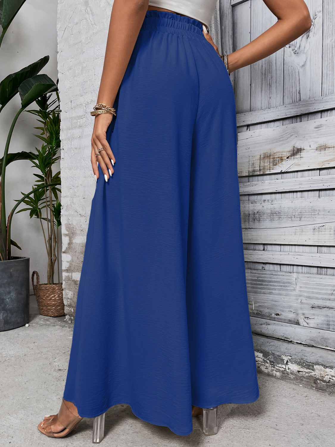 Honey Tied High Waist Wide Leg Pants-BOTTOMS SIZES SMALL MEDIUM LARGE-[Adult]-[Female]-2022 Online Blue Zone Planet