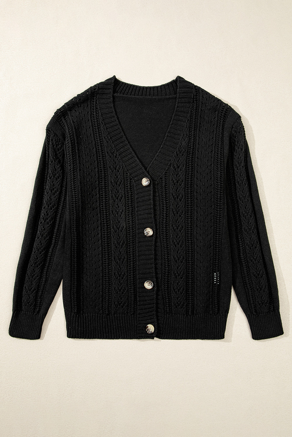 Black Open Knit Drop Shoulder Sweater Cardigan-Sweaters & Cardigans/Cardigans-[Adult]-[Female]-2022 Online Blue Zone Planet