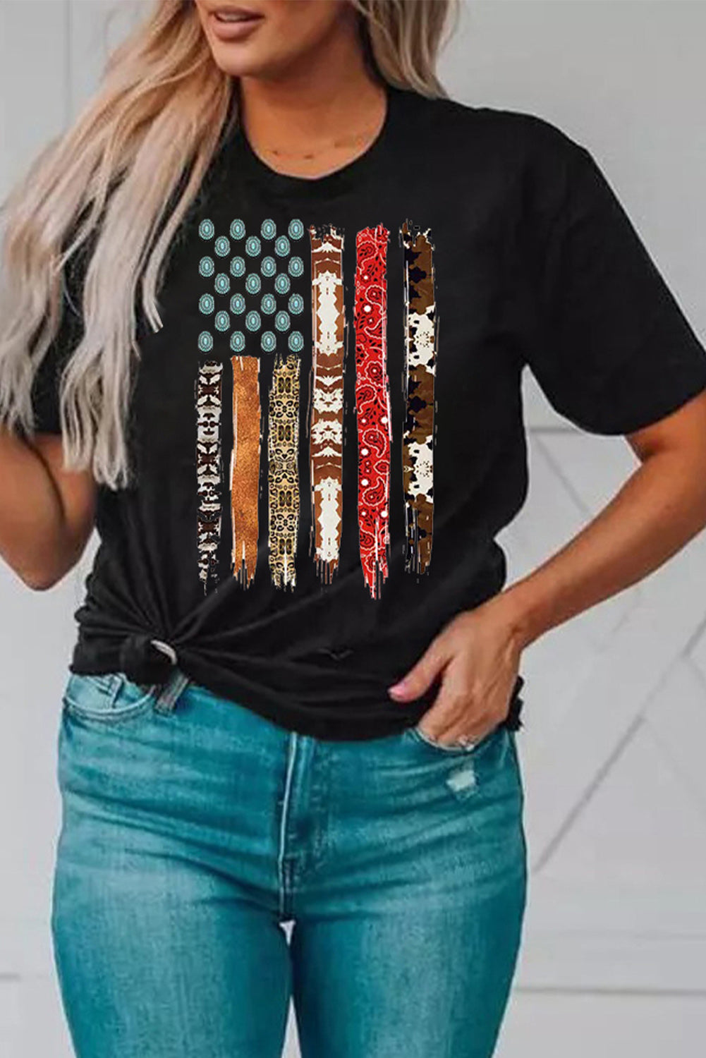 Black Western American Flag Graphic Tee-Graphic/Graphic Tees-[Adult]-[Female]-2022 Online Blue Zone Planet