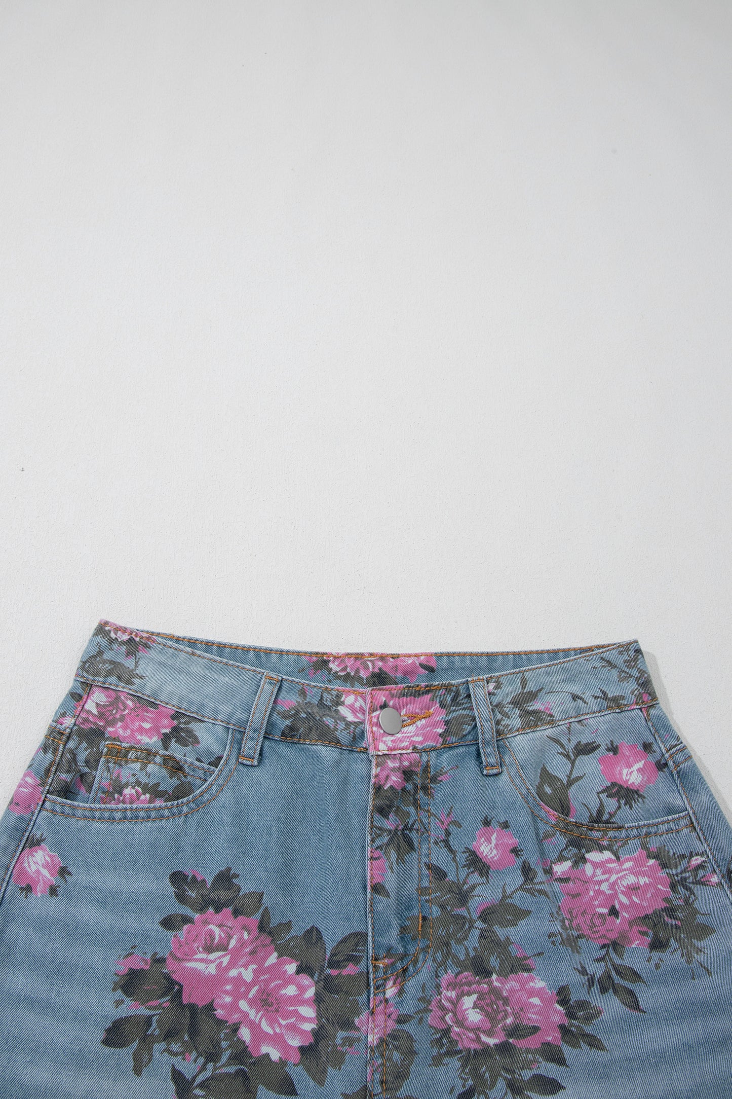 Sky Blue Garden Floral Print Bootcut Jeans-Bottoms/Jeans-[Adult]-[Female]-2022 Online Blue Zone Planet