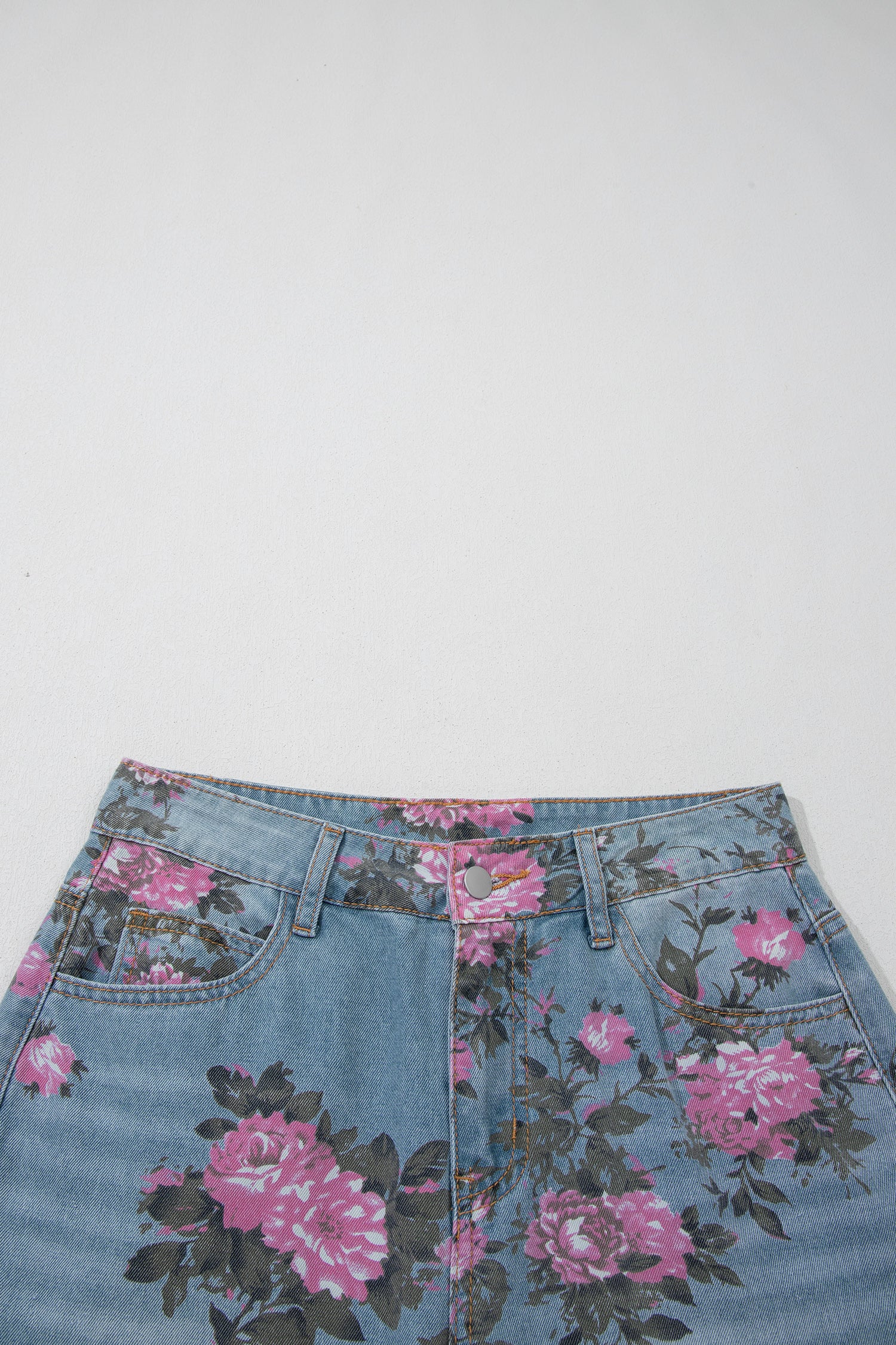 Sky Blue Garden Floral Print Bootcut Jeans-Bottoms/Jeans-[Adult]-[Female]-2022 Online Blue Zone Planet