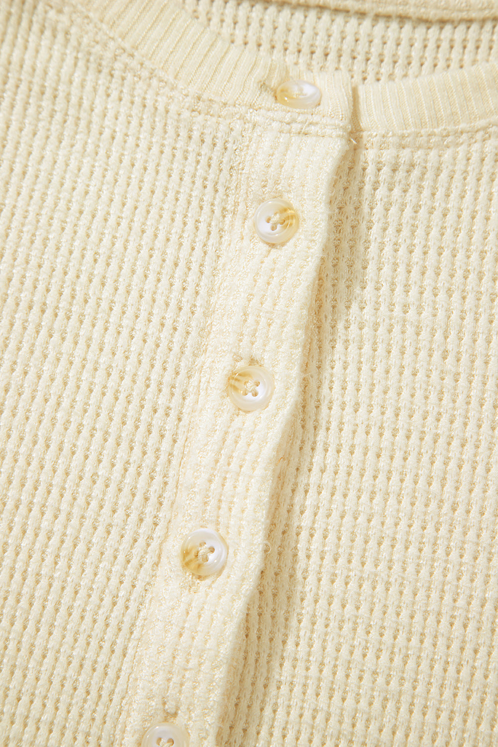 Oatmeal Textured Knit Half Buttons Henley Top-Tops/Long Sleeve Tops-[Adult]-[Female]-2022 Online Blue Zone Planet