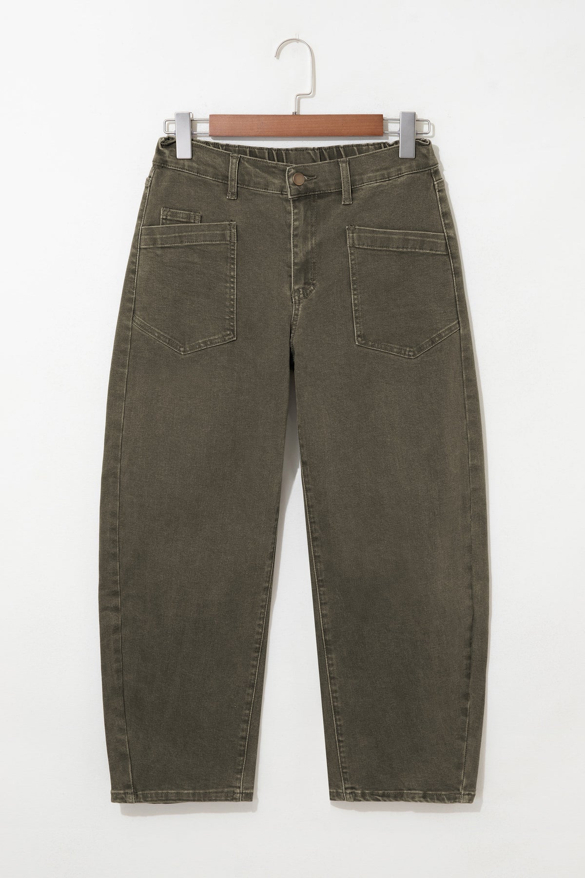 Four Leaf Clover Solid Color Square Patch Pocket Ankle-length Barrel Jeans-Bottoms/Jeans-[Adult]-[Female]-2022 Online Blue Zone Planet