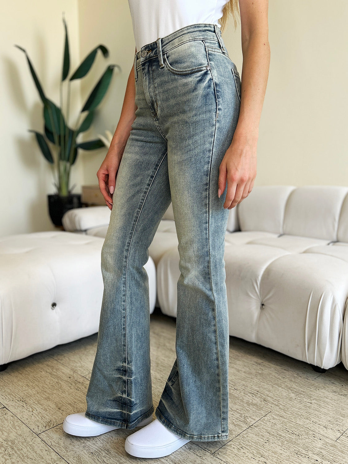 Judy Blue Full Size Mid Rise Flare Jeans-BOTTOMS SIZES SMALL MEDIUM LARGE-[Adult]-[Female]-2022 Online Blue Zone Planet