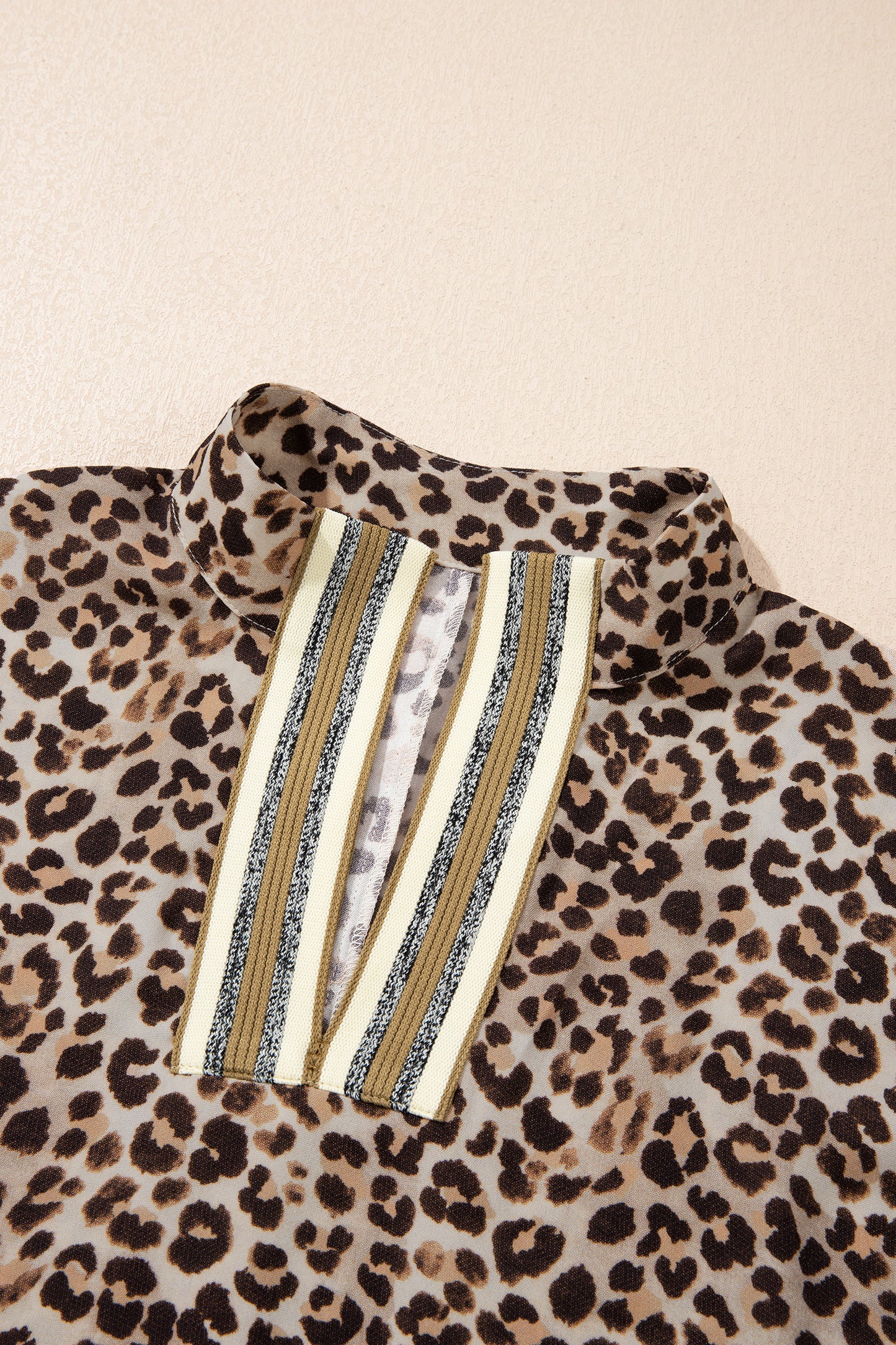 Leopard Contrast Trim V Neck Half Sleeve Western Dolman Blouse-Tops/Blouses & Shirts-[Adult]-[Female]-2022 Online Blue Zone Planet
