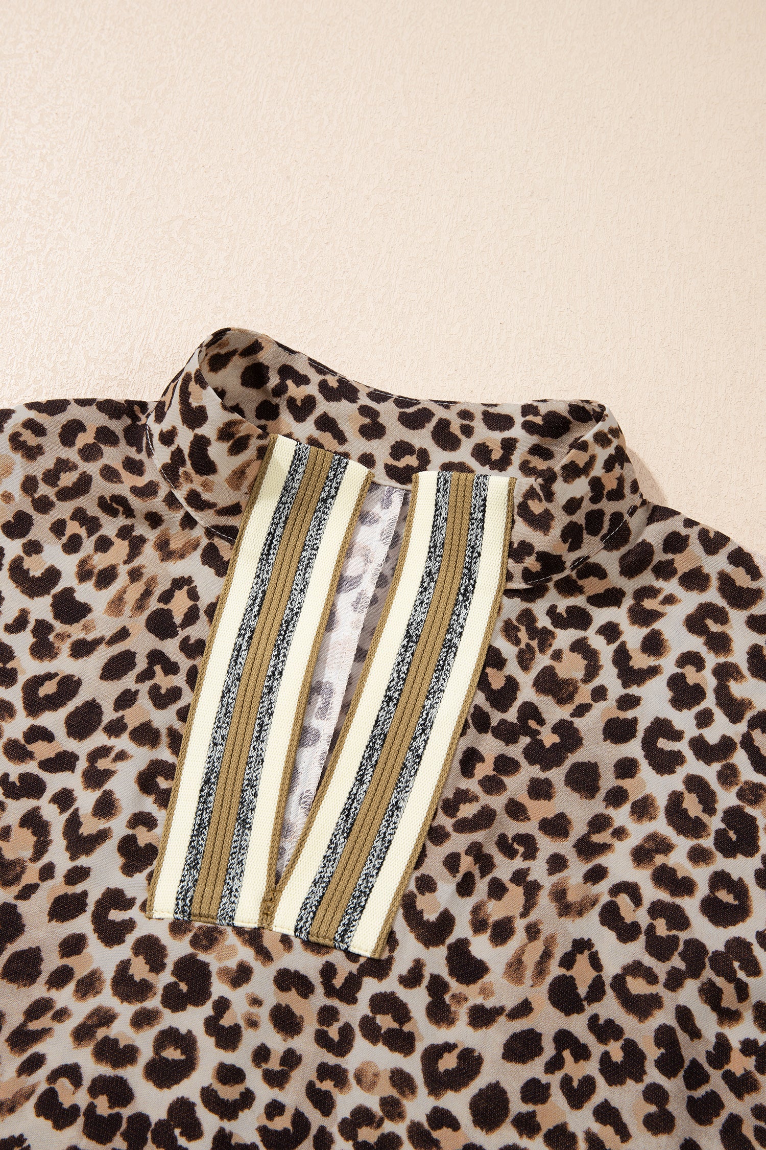 Leopard Contrast Trim V Neck Half Sleeve Western Dolman Blouse-Tops/Blouses & Shirts-[Adult]-[Female]-2022 Online Blue Zone Planet