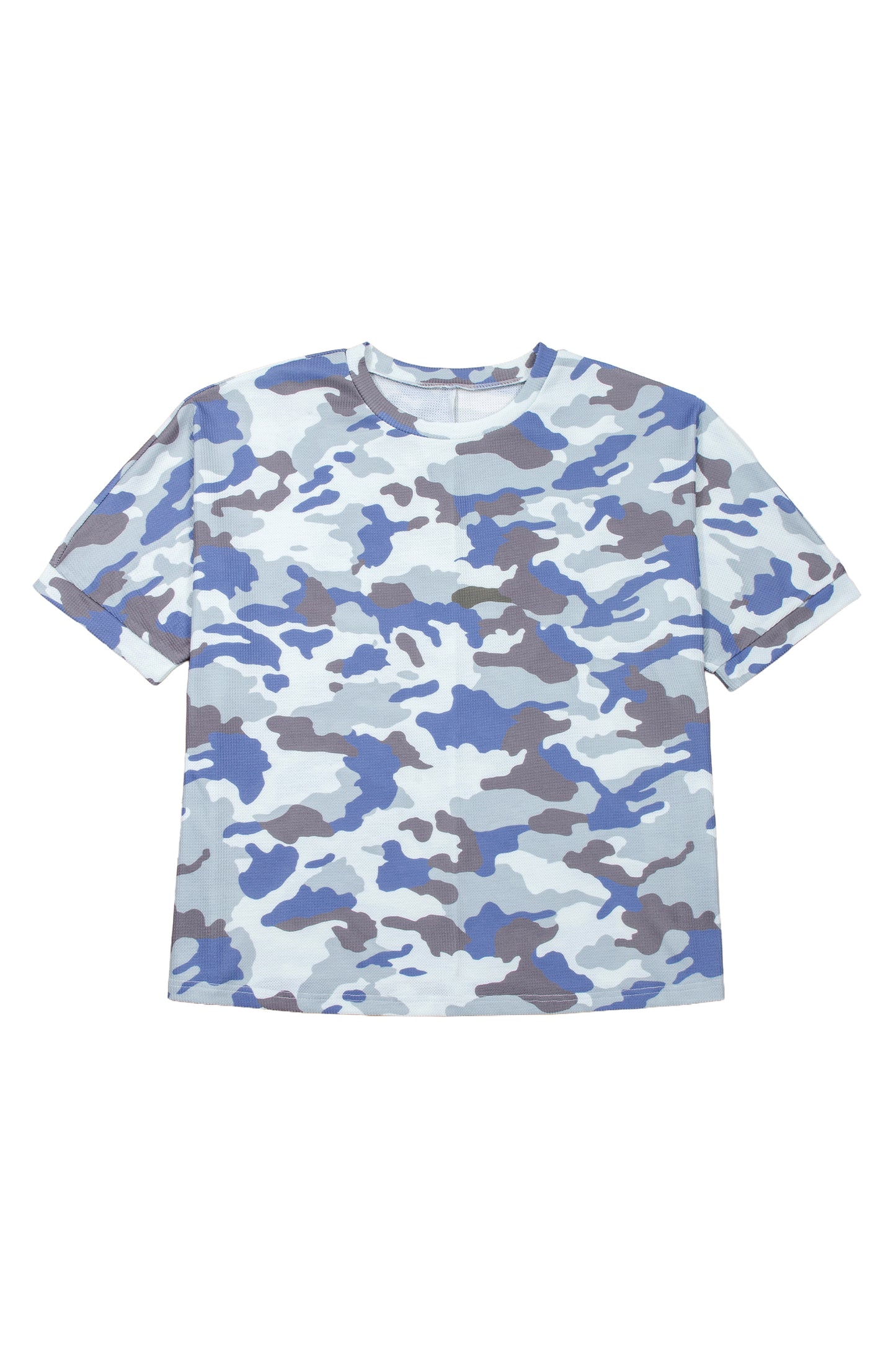 Gray Plus Size Camouflage Print Textured Casual Tee-Plus Size/Plus Size Tops/Plus Size Tops & Tees-[Adult]-[Female]-2022 Online Blue Zone Planet
