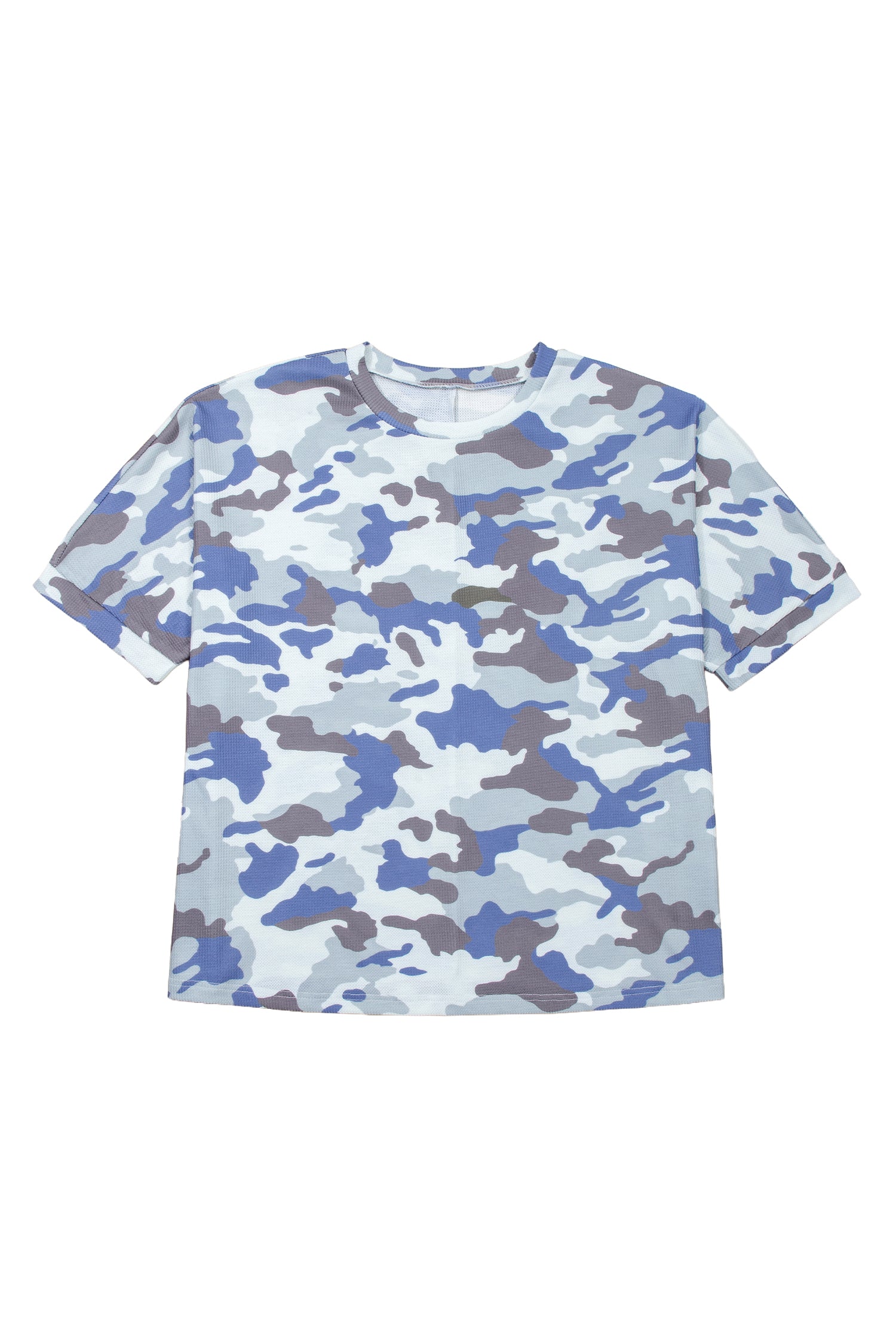 Gray Plus Size Camouflage Print Textured Casual Tee-Plus Size/Plus Size Tops/Plus Size Tops & Tees-[Adult]-[Female]-2022 Online Blue Zone Planet