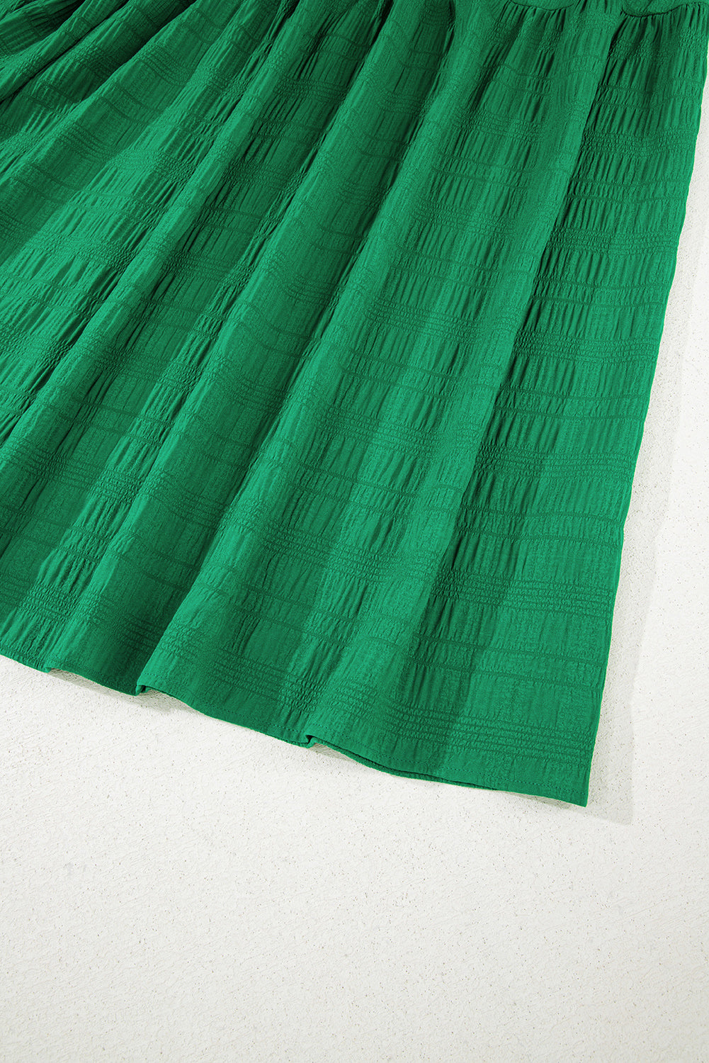 Dark Green Solid Textured Smocked Puff Short Sleeve High Waist Long Dress-TOPS / DRESSES-[Adult]-[Female]-2022 Online Blue Zone Planet