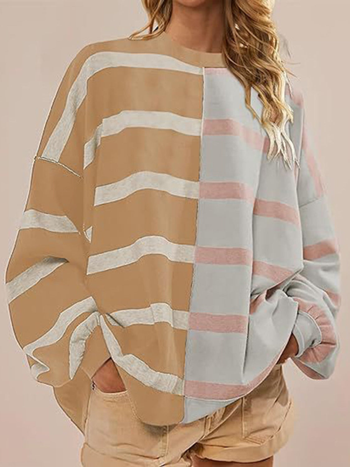 Striped Round Neck Long Sleeve Sweater-TOPS / DRESSES-[Adult]-[Female]-2022 Online Blue Zone Planet