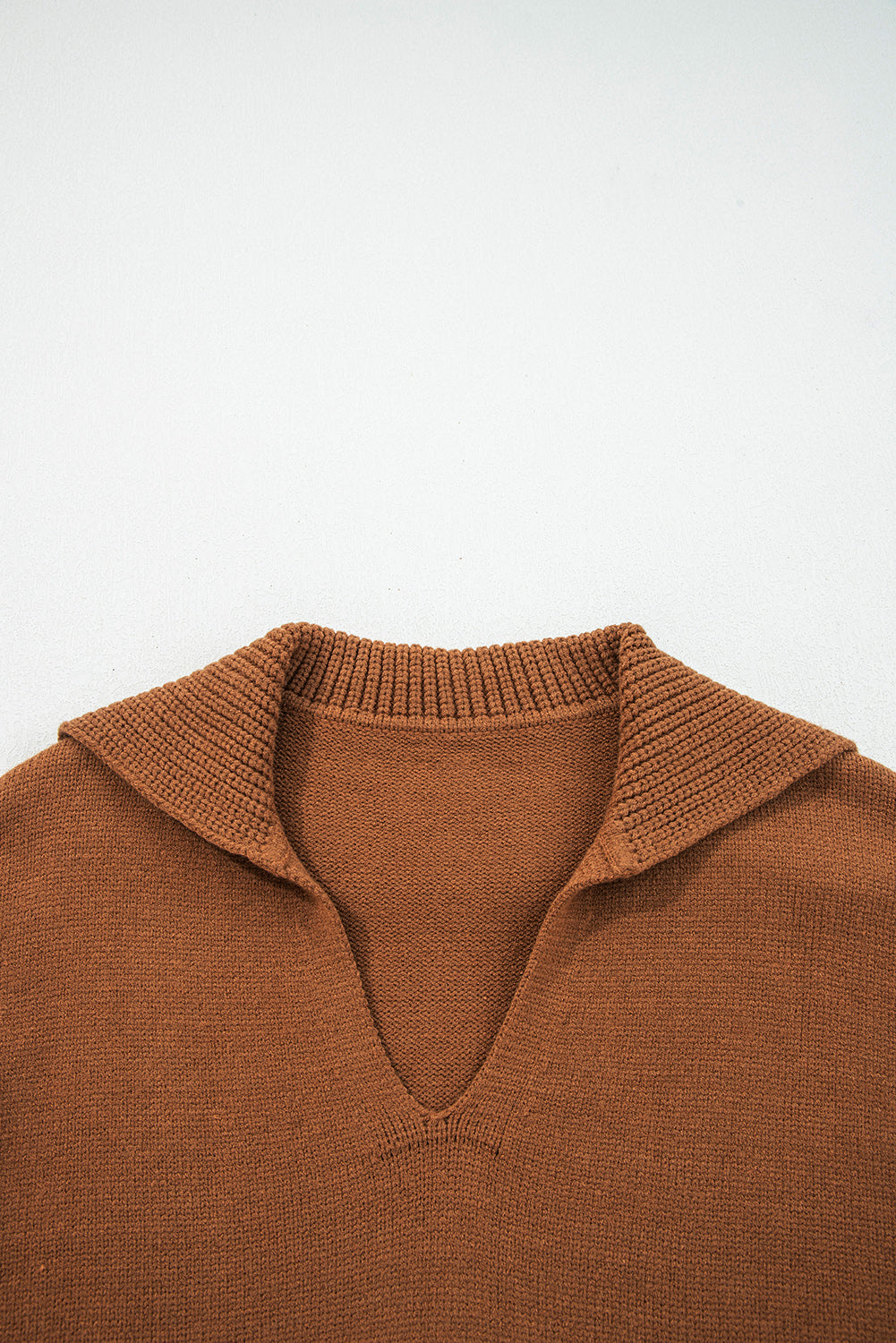 Chestnut Collared V Neck Ribbed Edge Sexy Elegant Sweater-TOPS / DRESSES-[Adult]-[Female]-2022 Online Blue Zone Planet