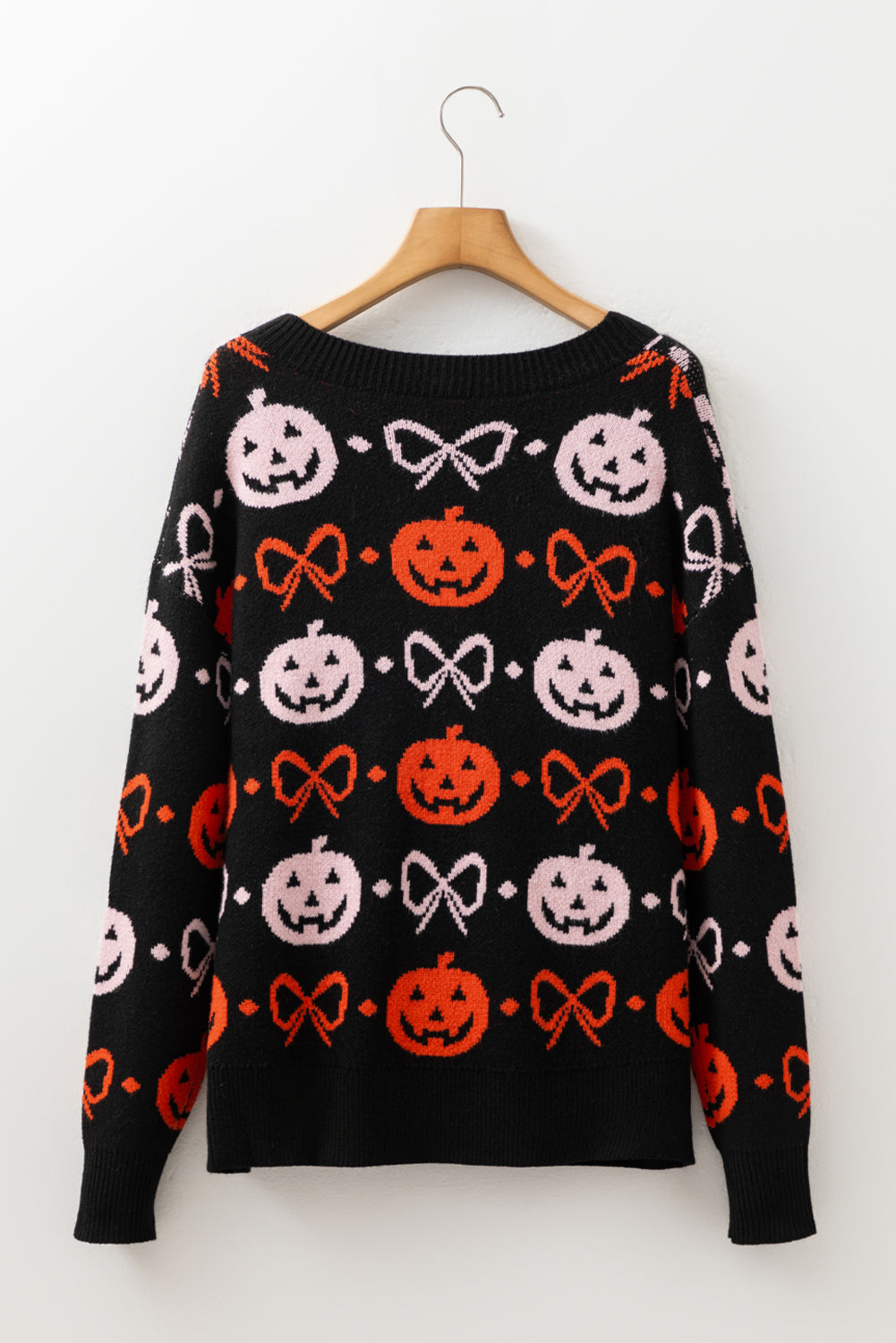 Black Halloween Pumpkin Bow Knit Button V Neck Sweater Cardigan-TOPS / DRESSES-[Adult]-[Female]-2022 Online Blue Zone Planet