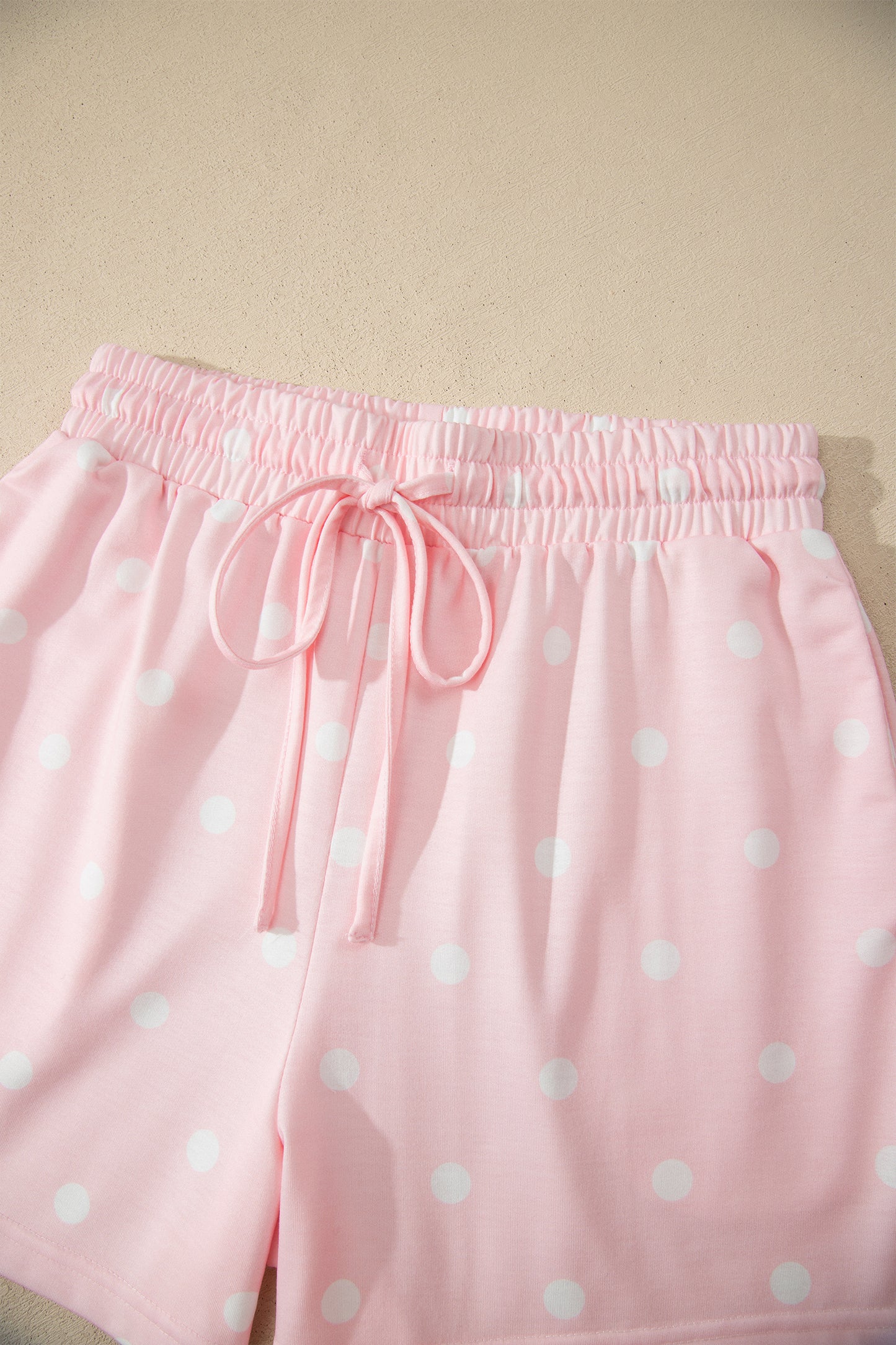 White Exposed Seam Detail Polka Dot Loose Tee Drawstring Shorts Set-Two Piece Sets/Short Sets-[Adult]-[Female]-2022 Online Blue Zone Planet