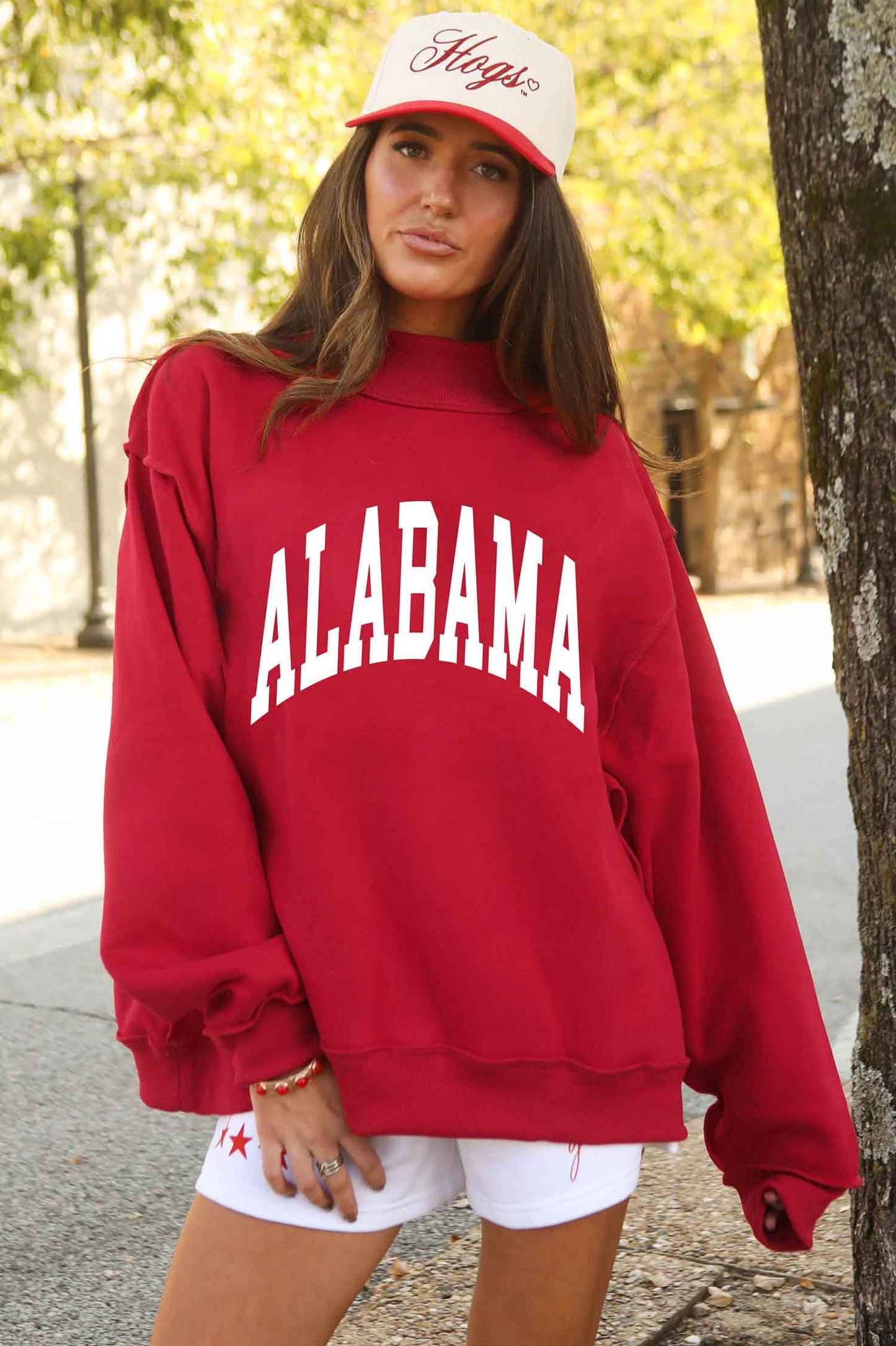 Racing Red ALABAMA/ AL Double Side Printed High Neck Reversible Baggy Sweatshirt-Graphic/Graphic Sweatshirts-[Adult]-[Female]-2022 Online Blue Zone Planet