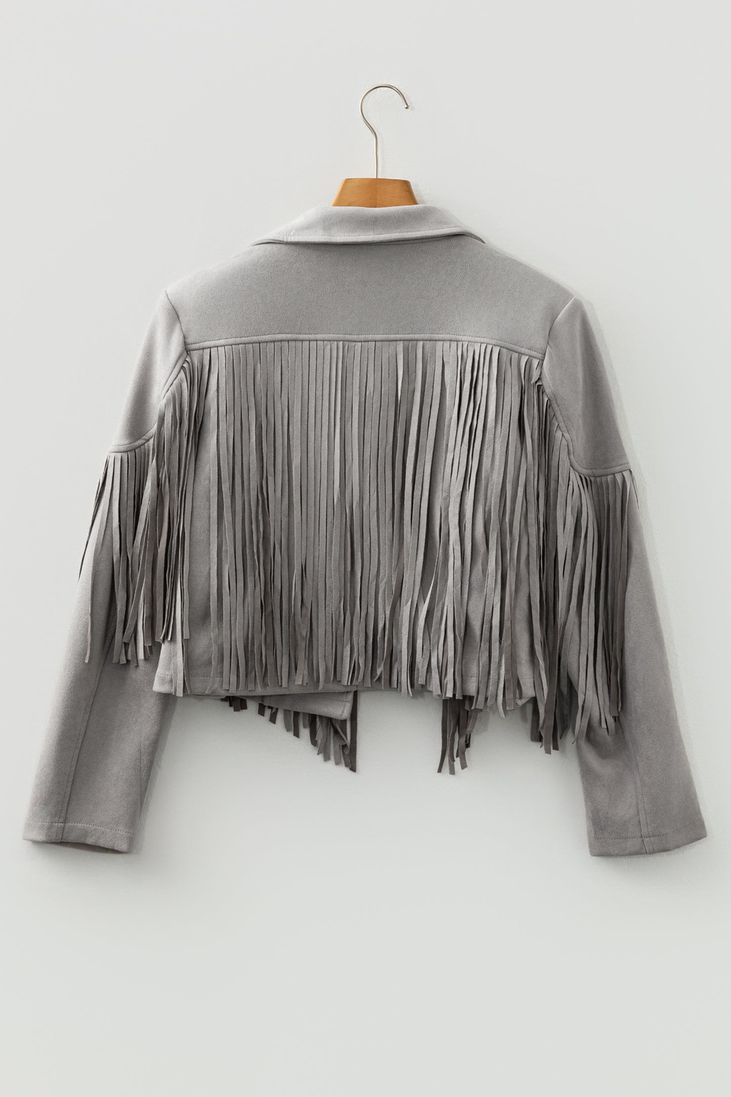 Gray Cropped Fringe Faux Suede Jacket-Outerwear/Jackets-[Adult]-[Female]-2022 Online Blue Zone Planet