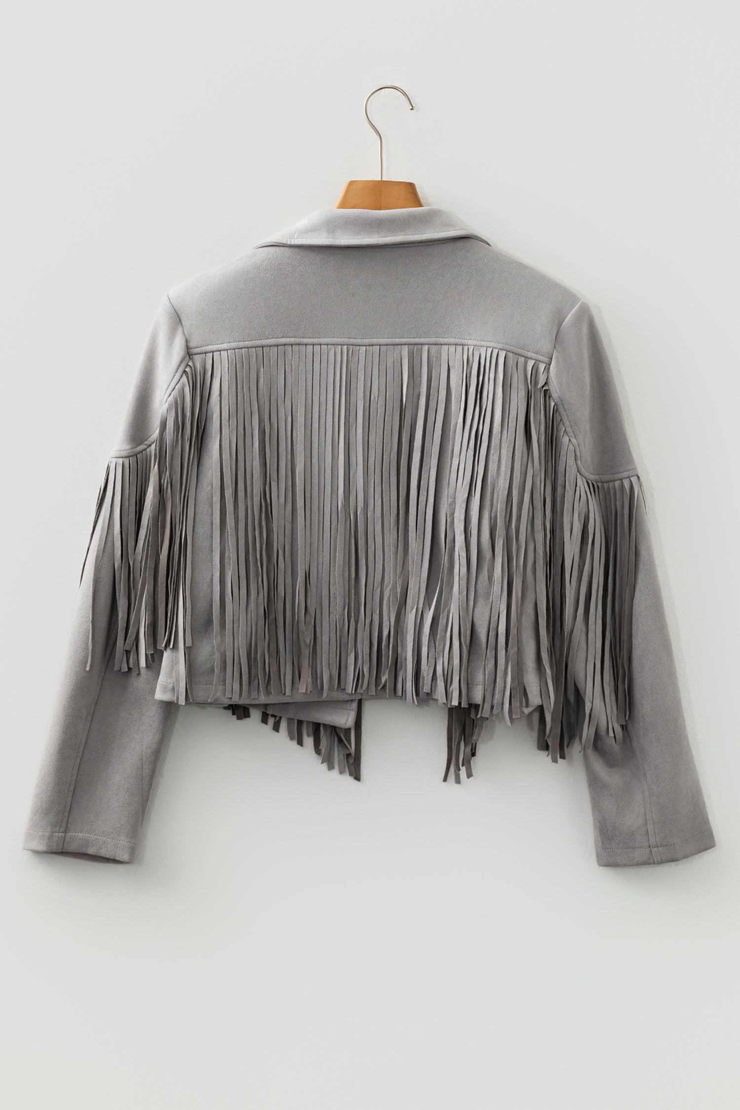 Gray Cropped Fringe Faux Suede Jacket-Outerwear/Jackets-[Adult]-[Female]-2022 Online Blue Zone Planet