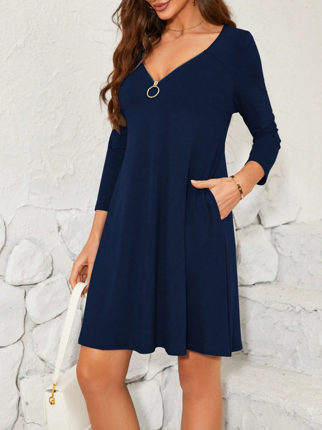 Quarter Zip Long Sleeve Dress-TOPS / DRESSES-[Adult]-[Female]-2022 Online Blue Zone Planet