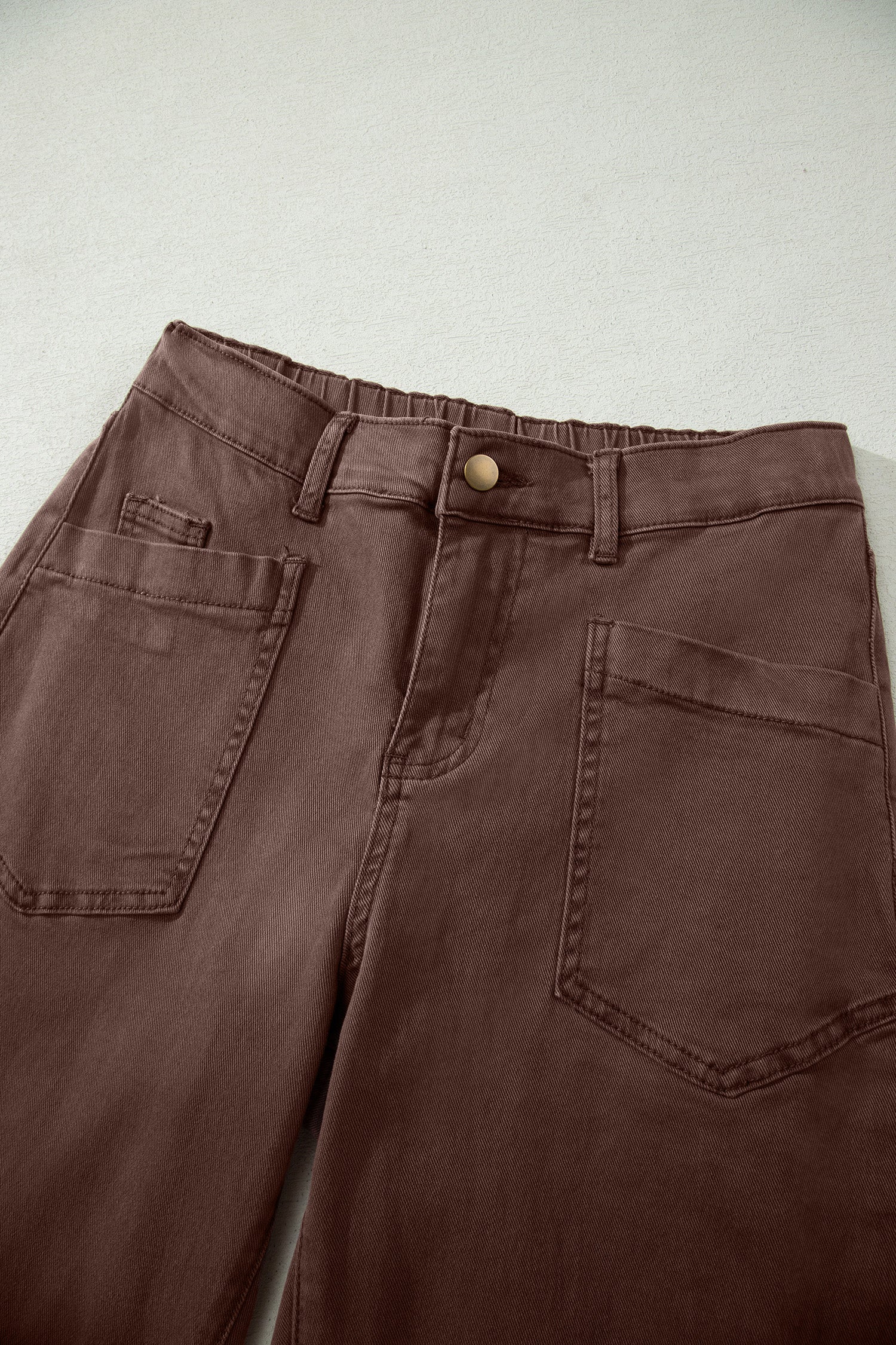 Coffee Solid Color Square Patch Pocket Ankle-length Barrel Jeans-Bottoms/Jeans-[Adult]-[Female]-2022 Online Blue Zone Planet