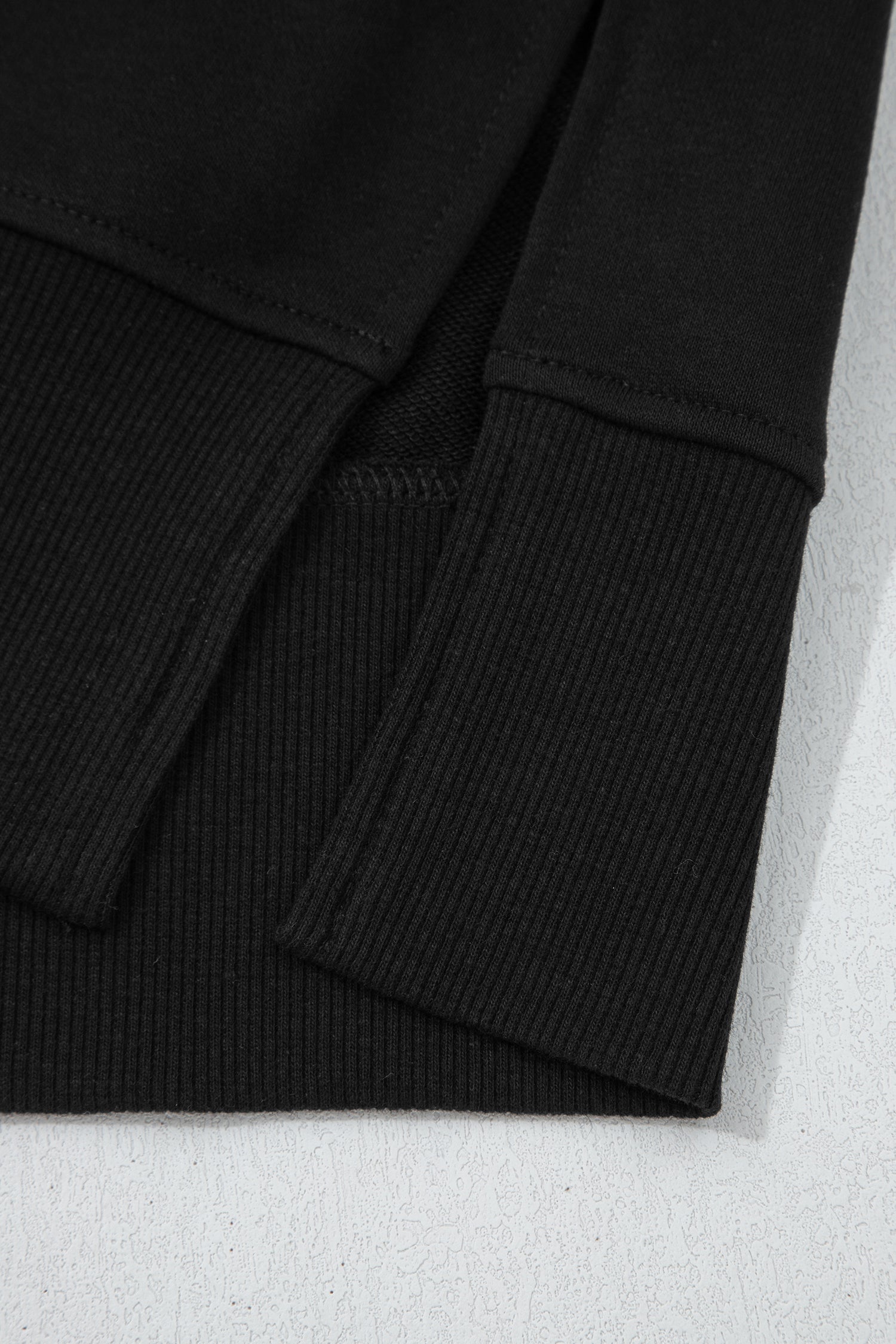 Black Solid Color Oversize Slit Sweatshirt Ribbed Leggings 2pcs Set-Two Piece Sets/Pant Sets-[Adult]-[Female]-2022 Online Blue Zone Planet