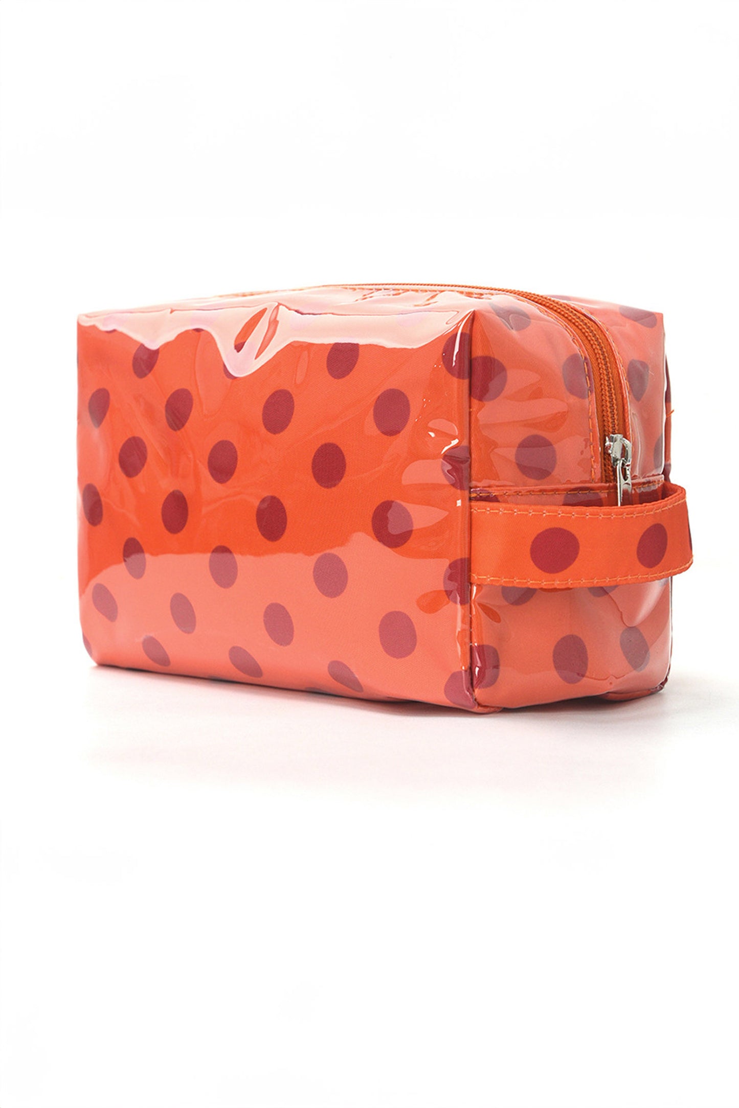 Orange Durable PVC Polka Dot Makeup Bag